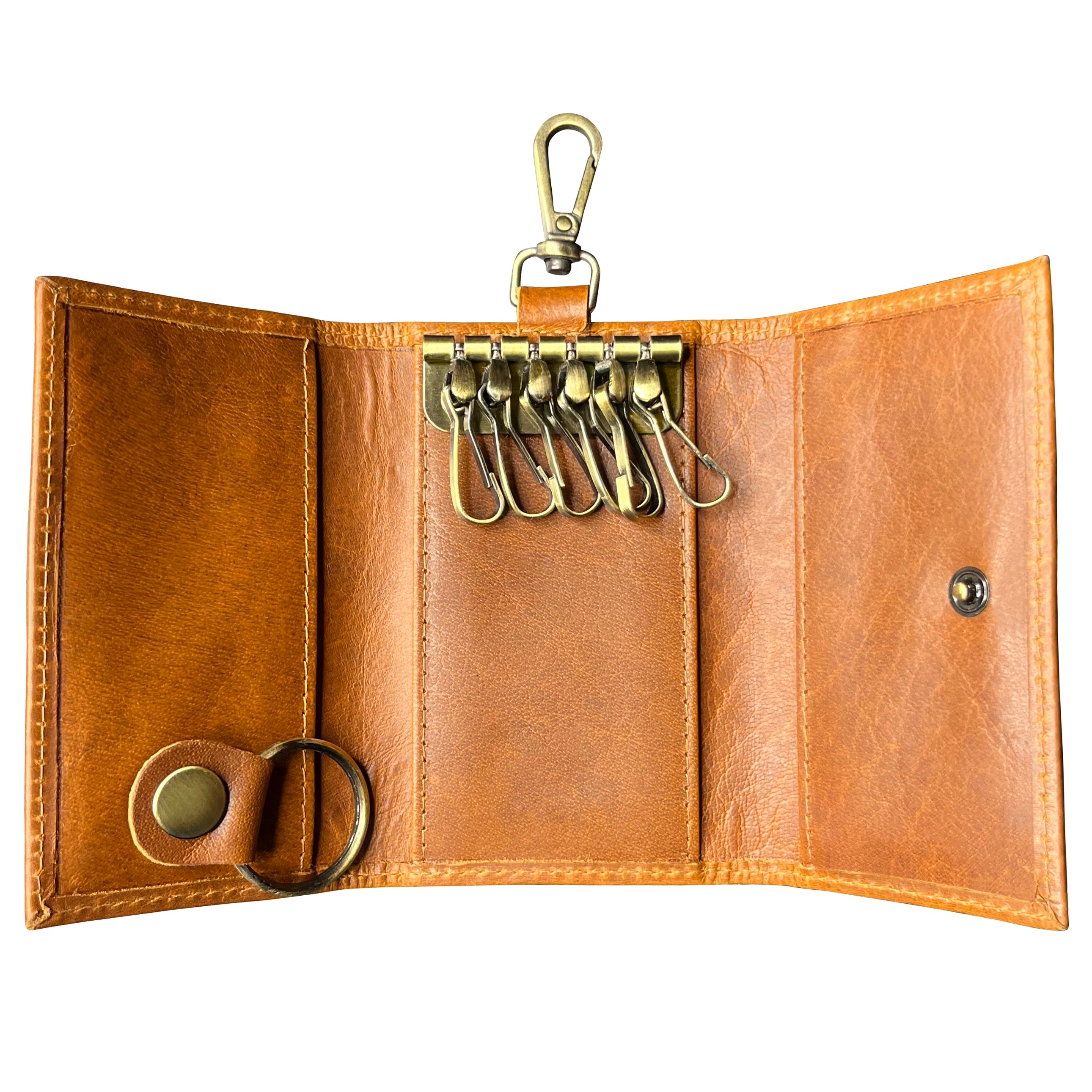 Leather Key Holder Smart Fob Car Key Loop Slim Keychain (Cognac)