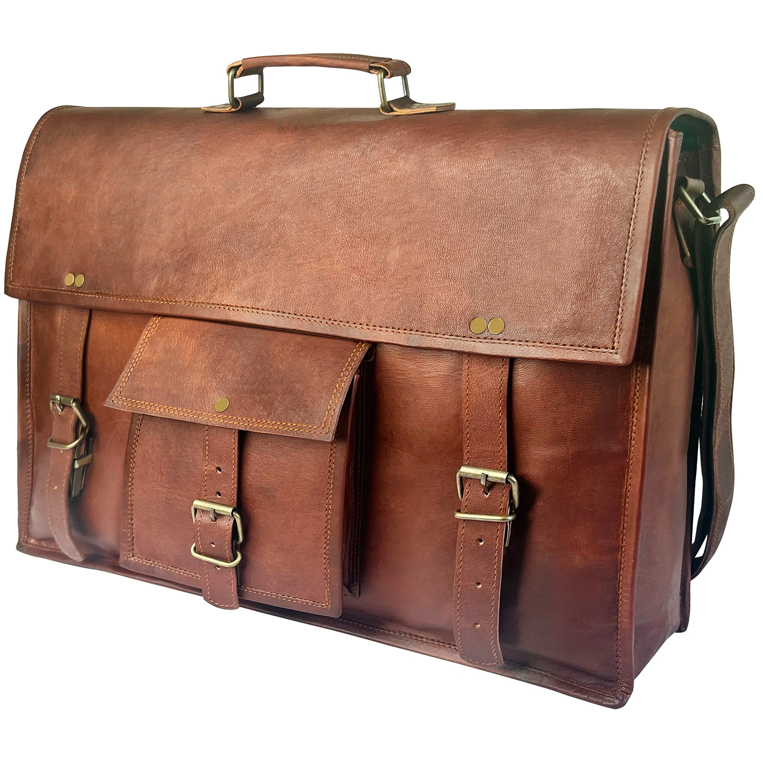 18" Leather Satchel Laptop Messenger Bag
