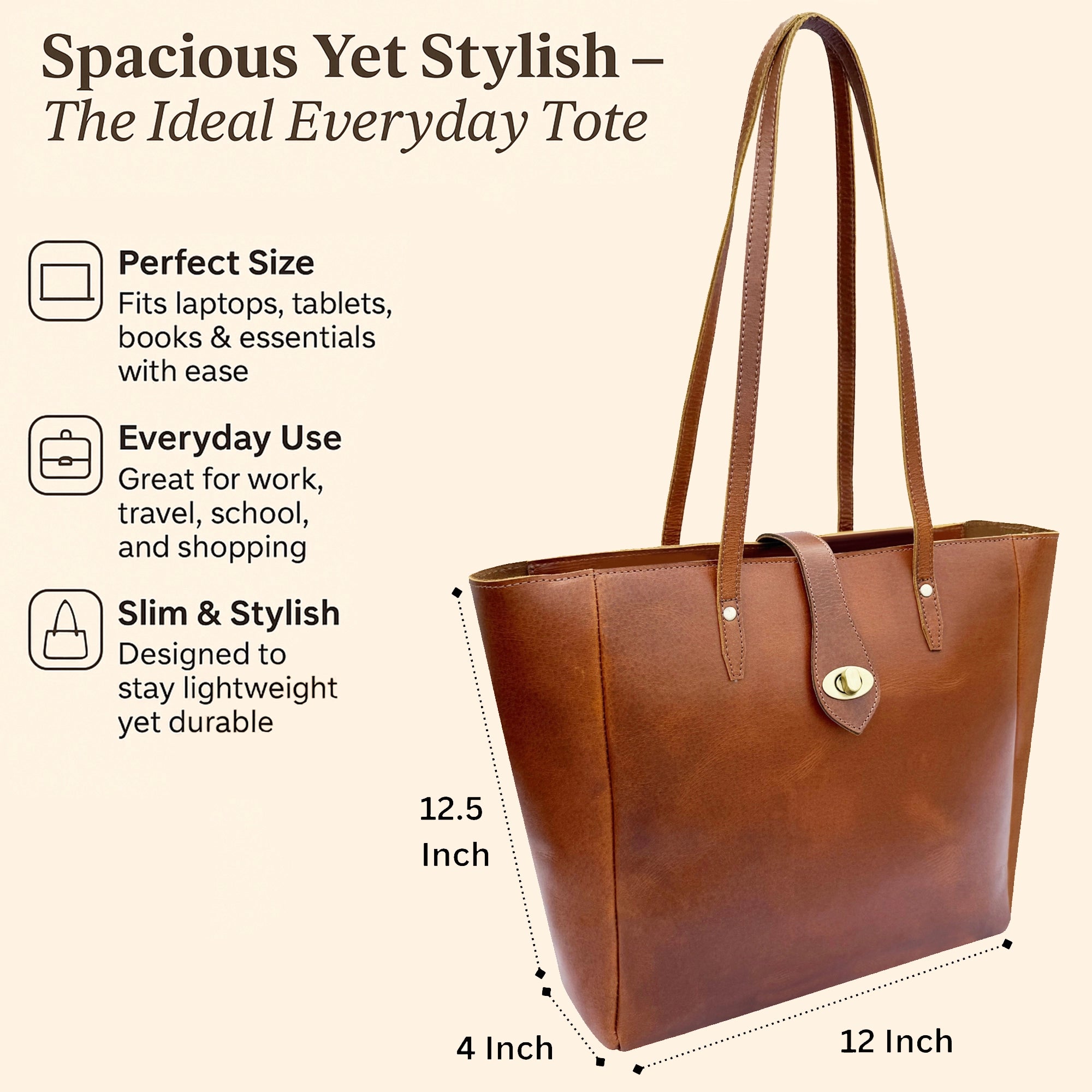 Leather Tote Bag for Women - Classic Shoulder Bag