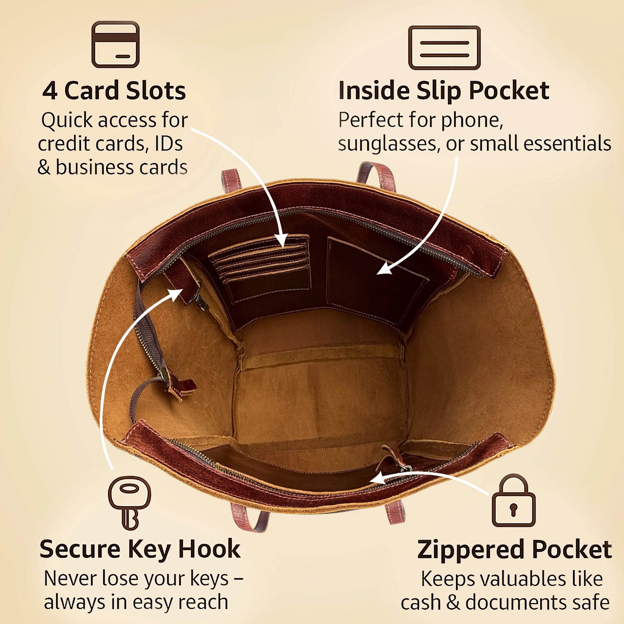 Leather Tote Bag for Women - Shoulder Satchel Handbag