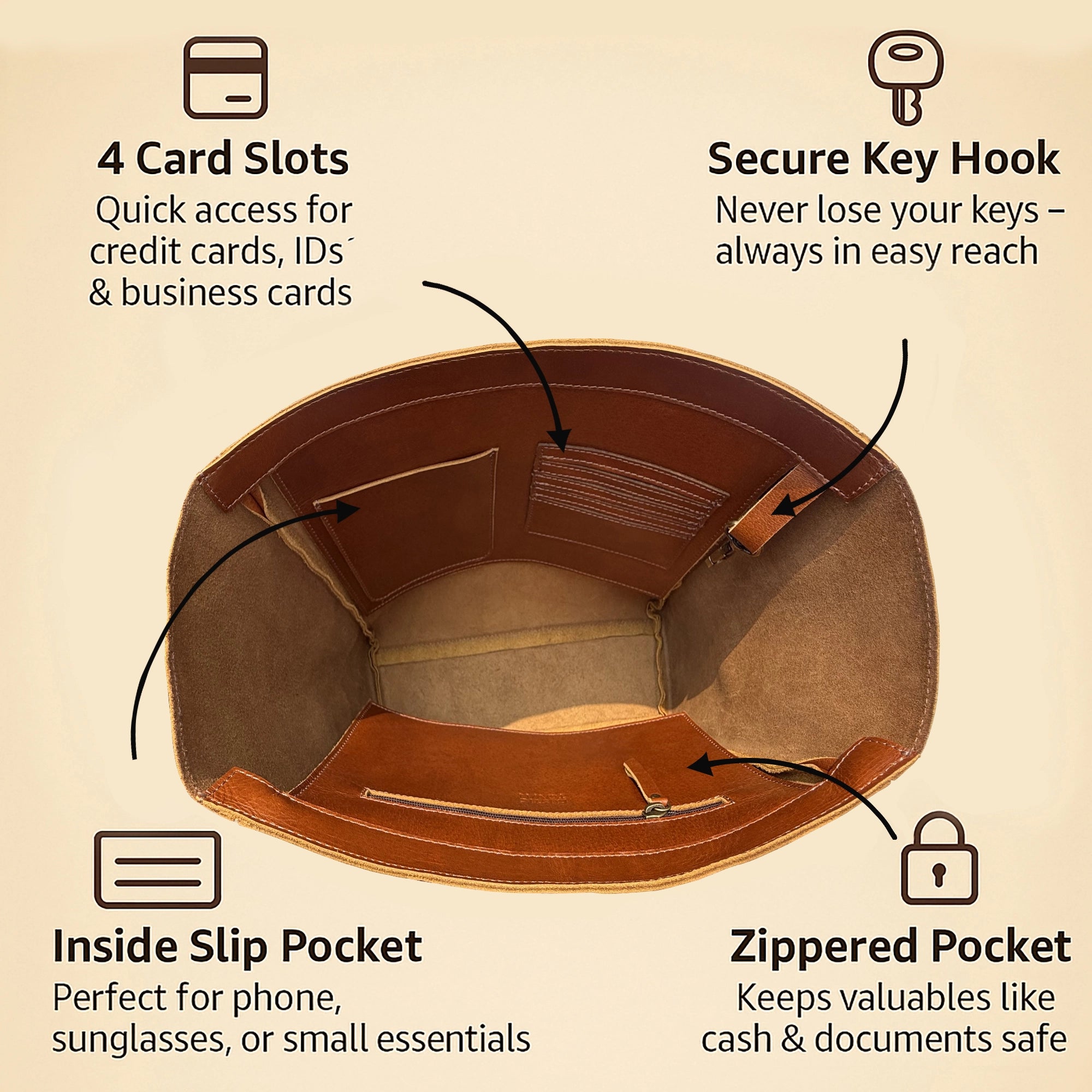 Leather Tote Bag for Women - Classic Shoulder Bag