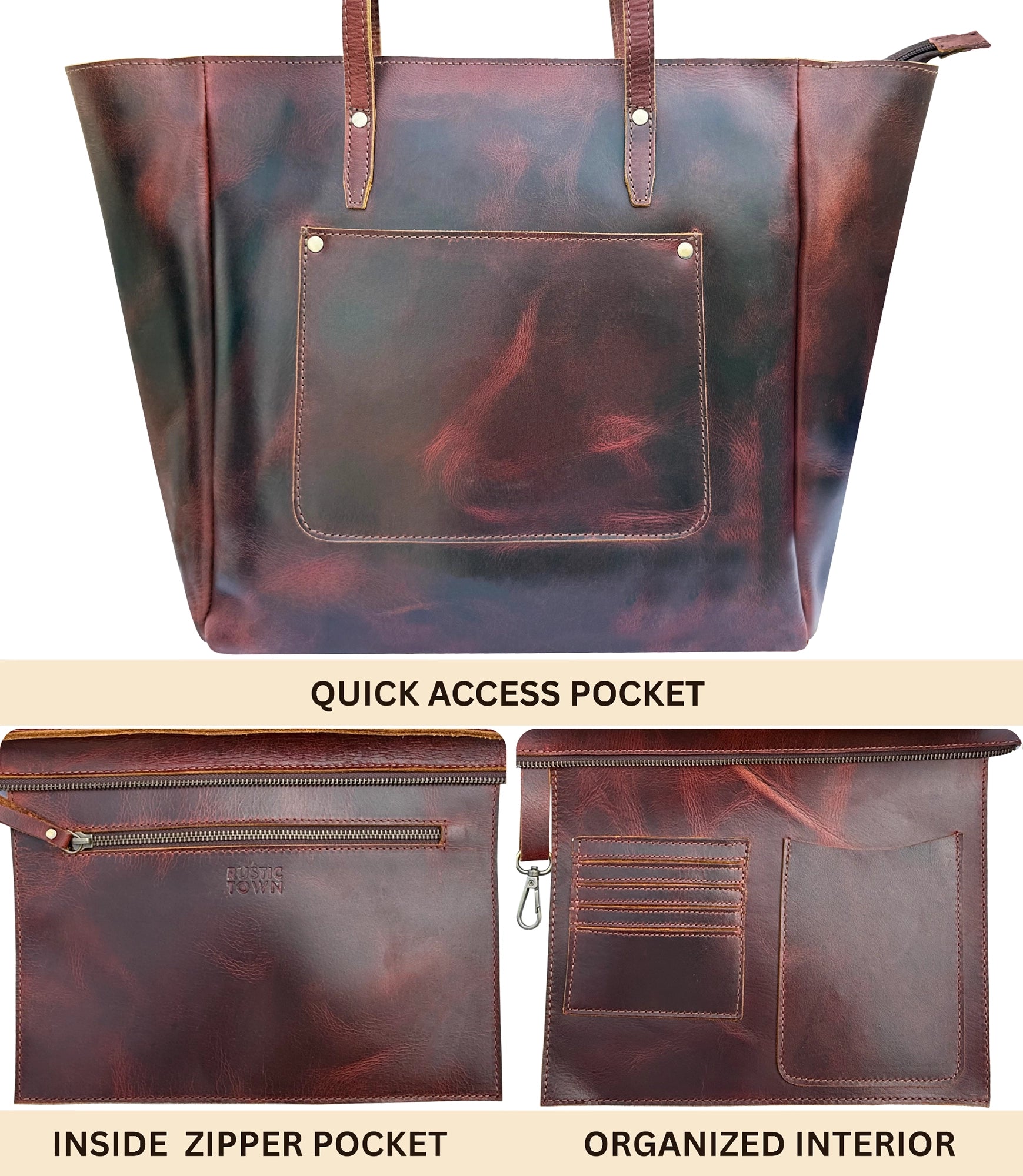 Leather Tote Bag for Women - Shoulder Satchel Handbag