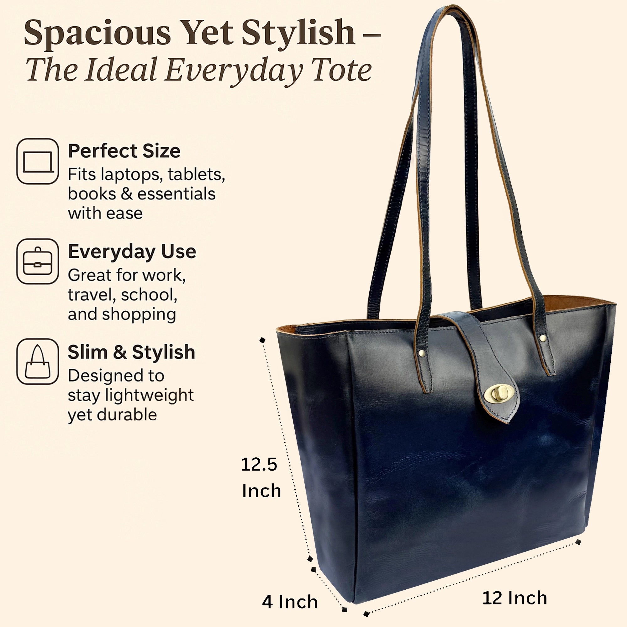Leather Tote Bag for Women - Classic Shoulder Handbag Purse
