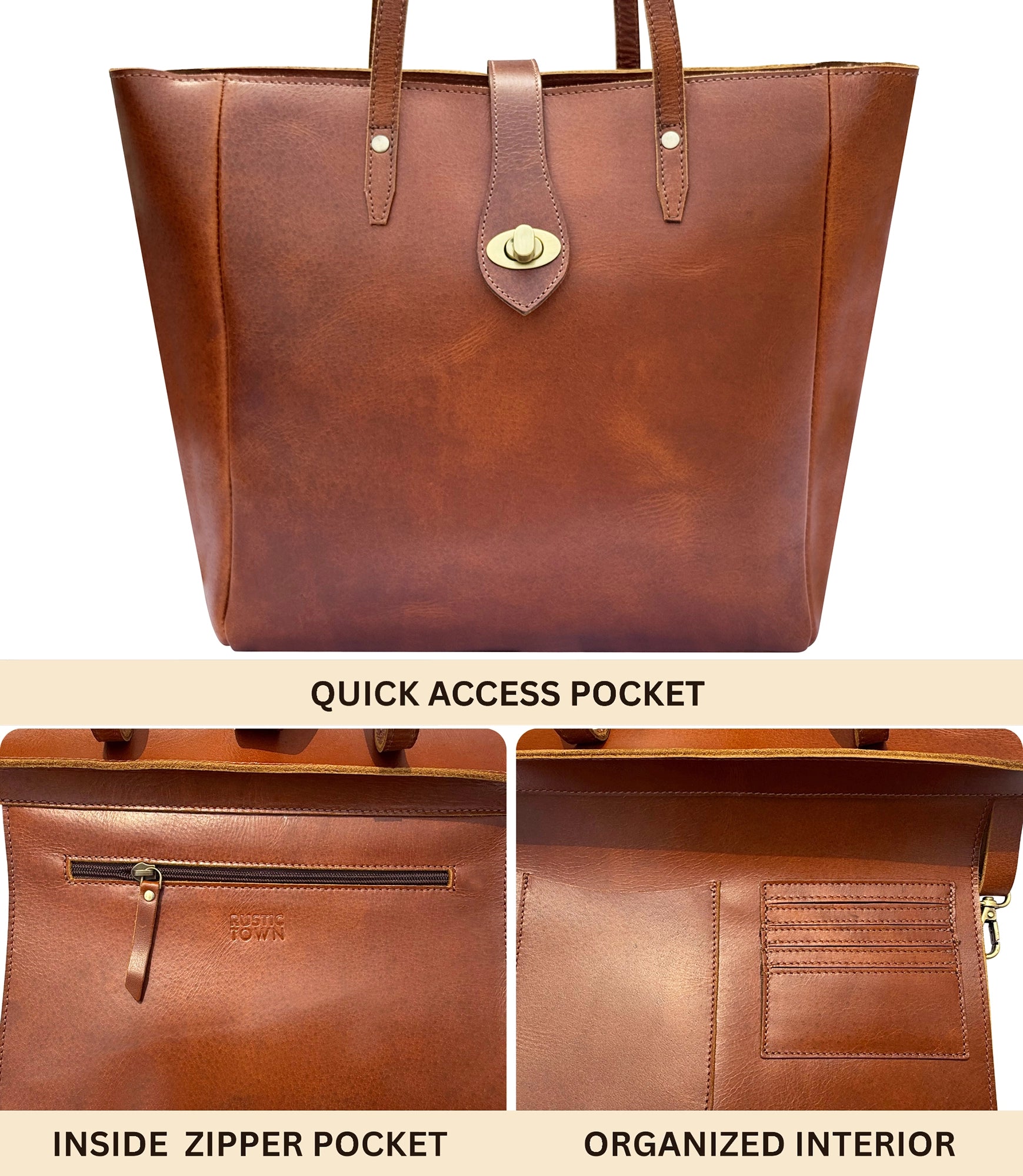 Leather Tote Bag for Women - Classic Shoulder Bag