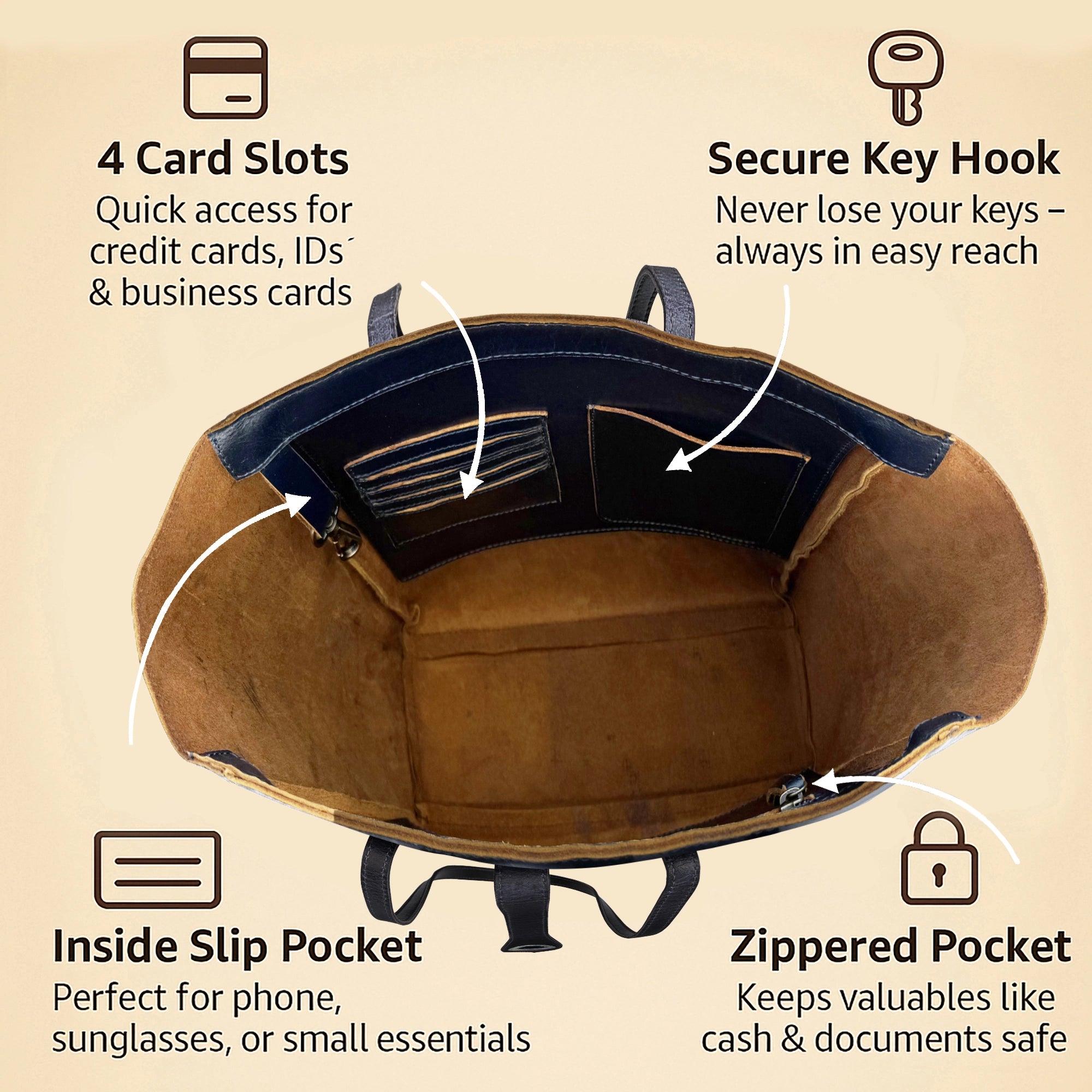 Leather Tote Bag for Women - Classic Shoulder Handbag Purse