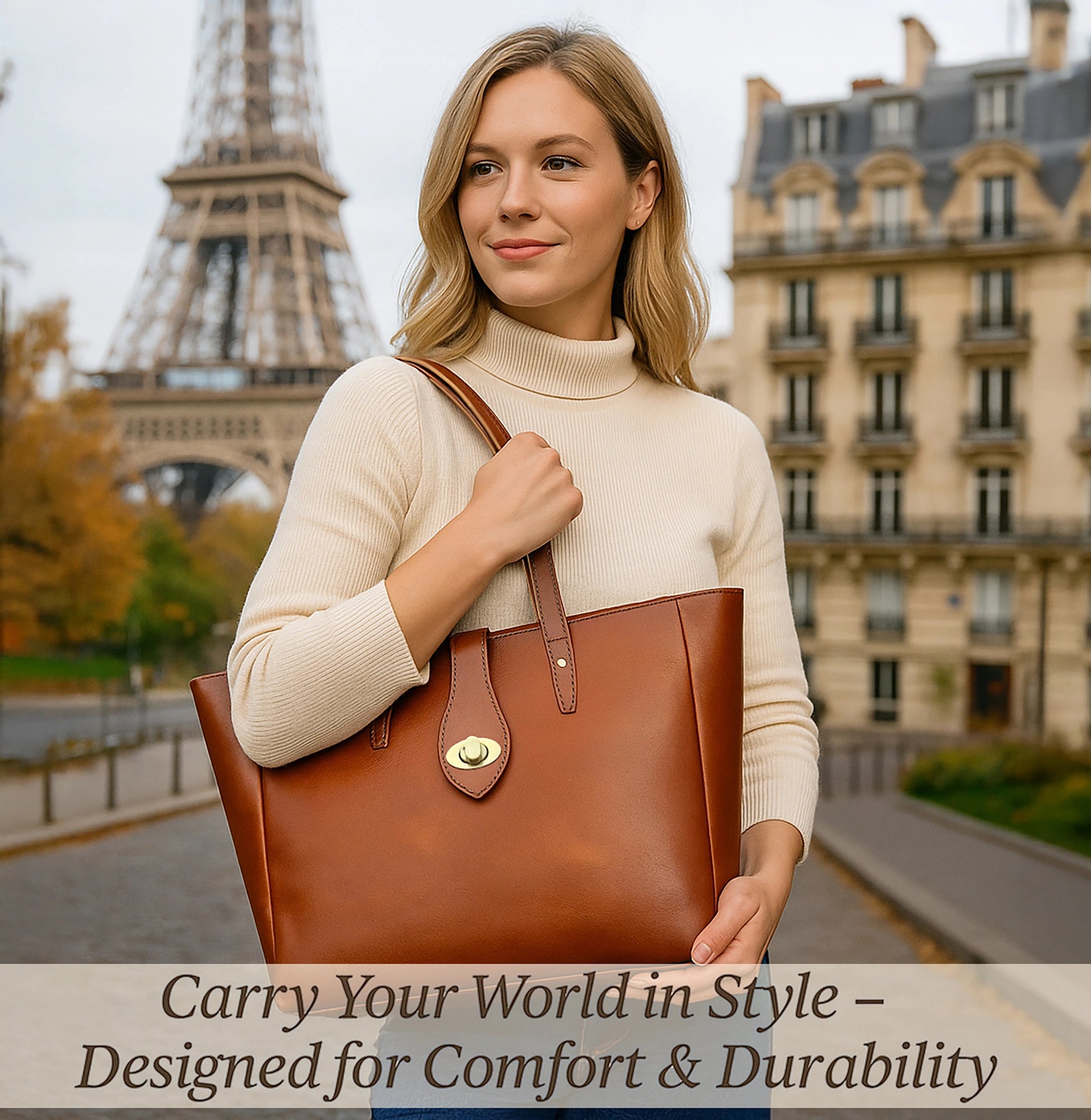 Leather Tote Bag for Women - Classic Shoulder Bag