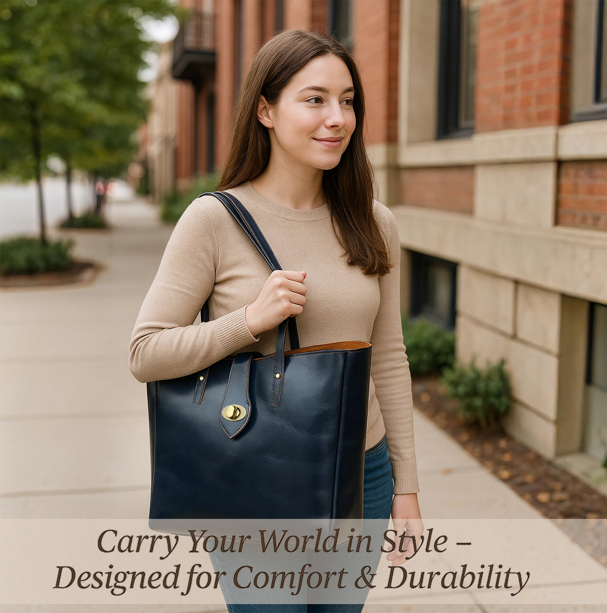 Leather Tote Bag for Women - Classic Shoulder Handbag Purse