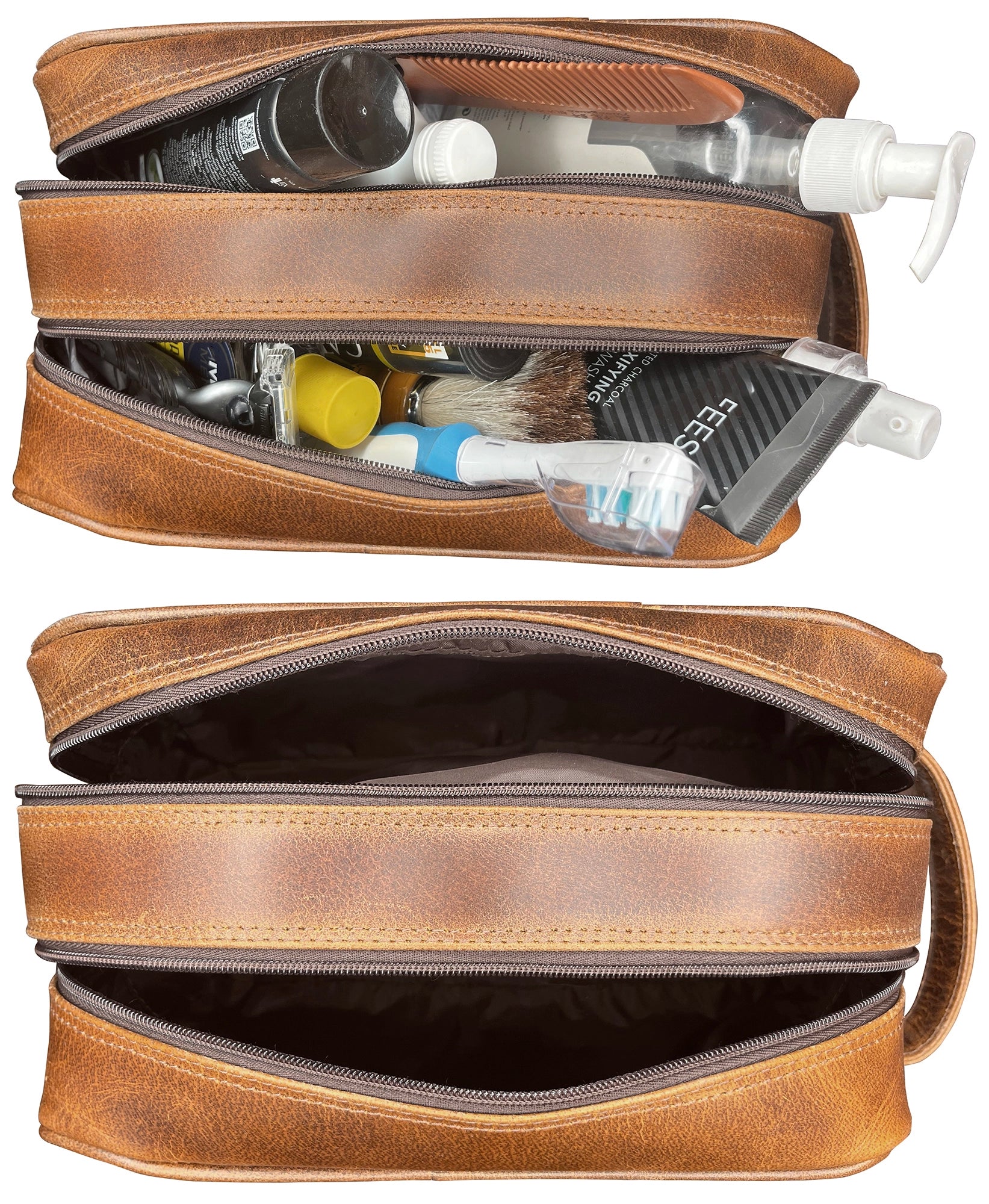 Johnny Leather Travel Toiletry Bag for Men (Antique Brown)