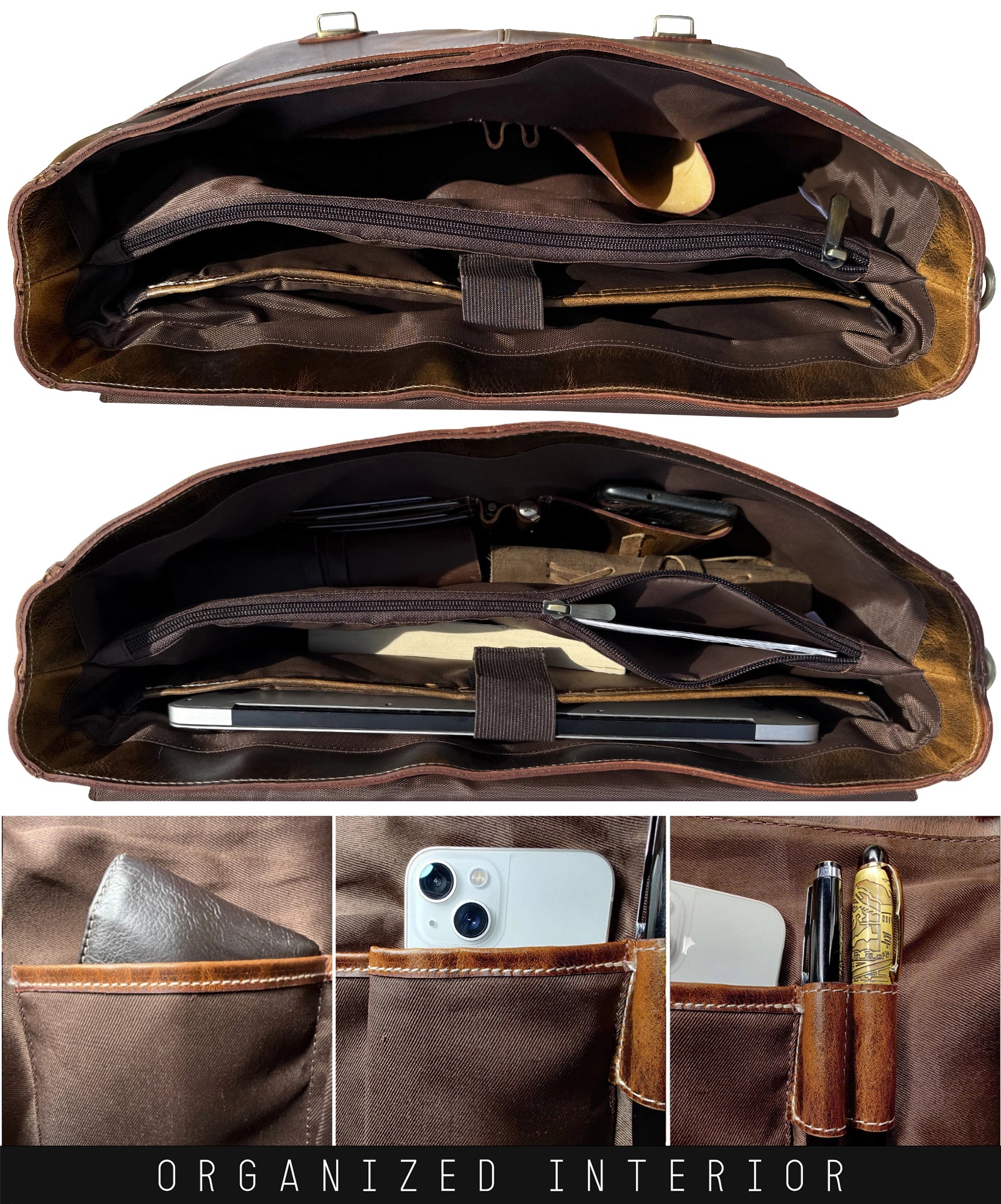 Predator 16" Leather Briefcase Laptop Messenger Bag (Antique Brown)