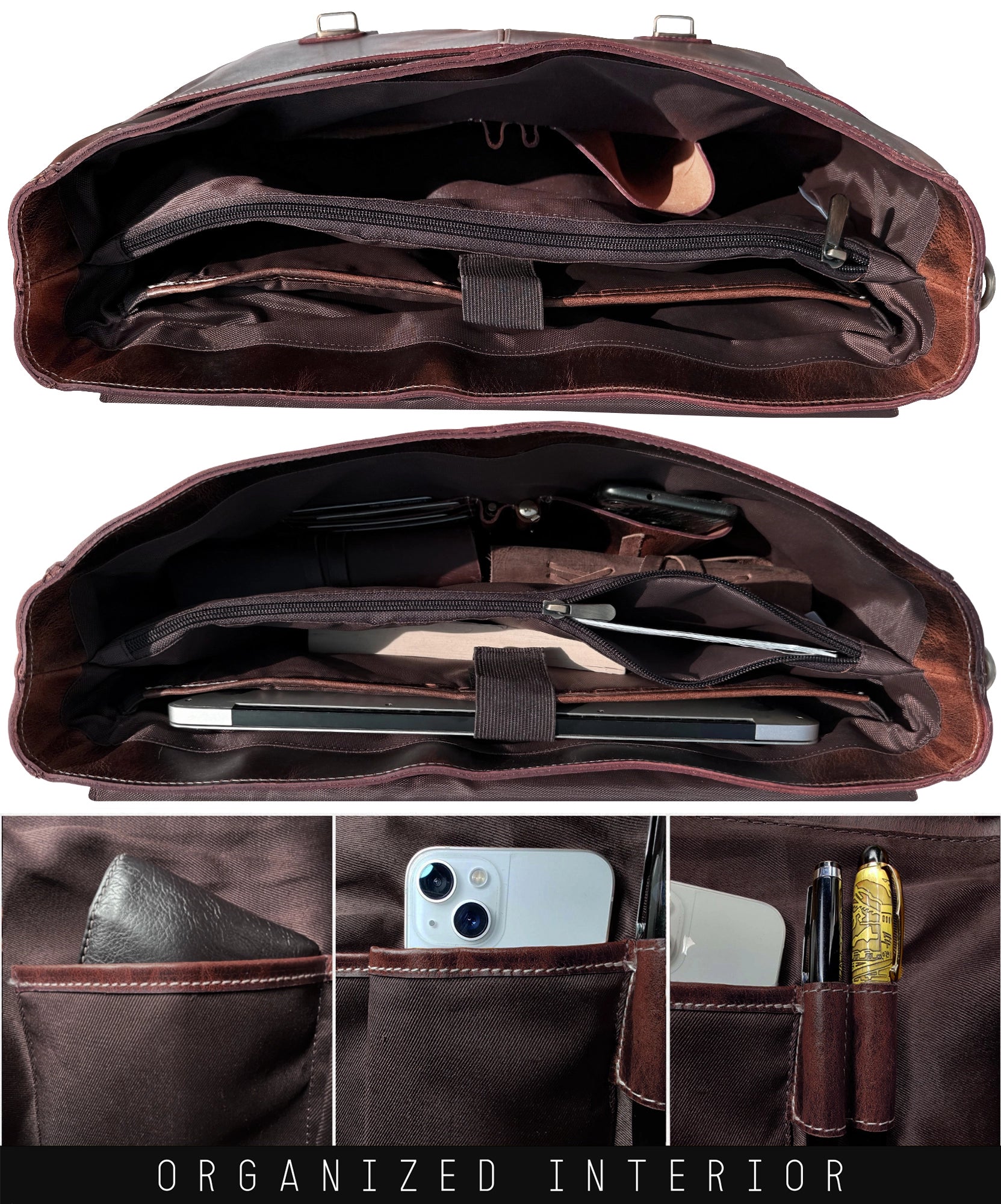 Predator 16" Leather Satchel Laptop Briefcase Bag (Walnut Brown)