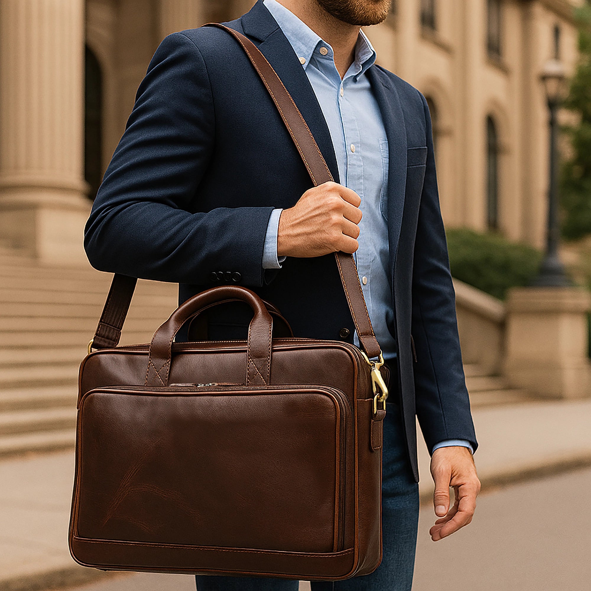 Leather Briefcase for Men – Laptop Messenger Bag for Office & Travel