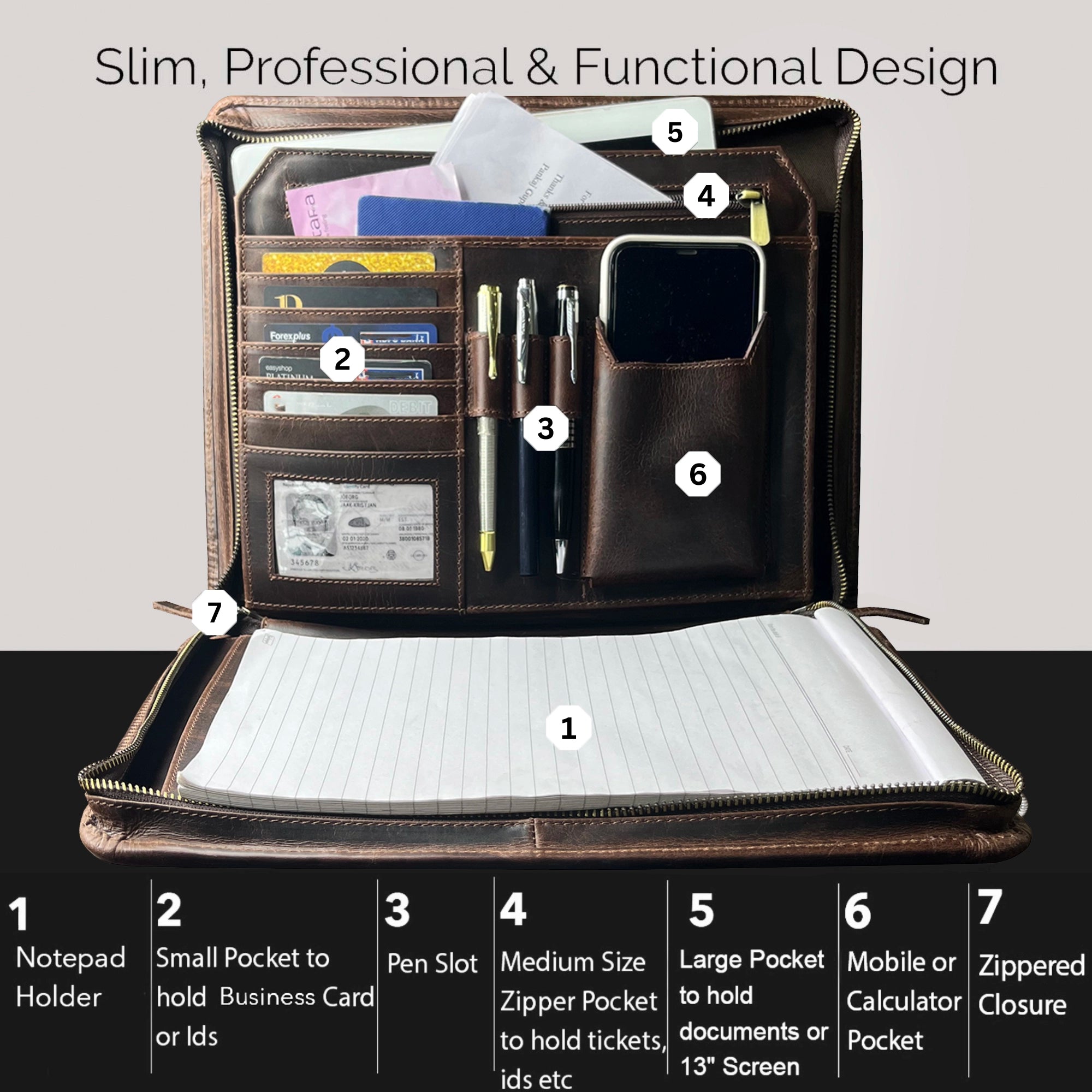 Kingsman Business Leather Portfolio (Dark Brown)