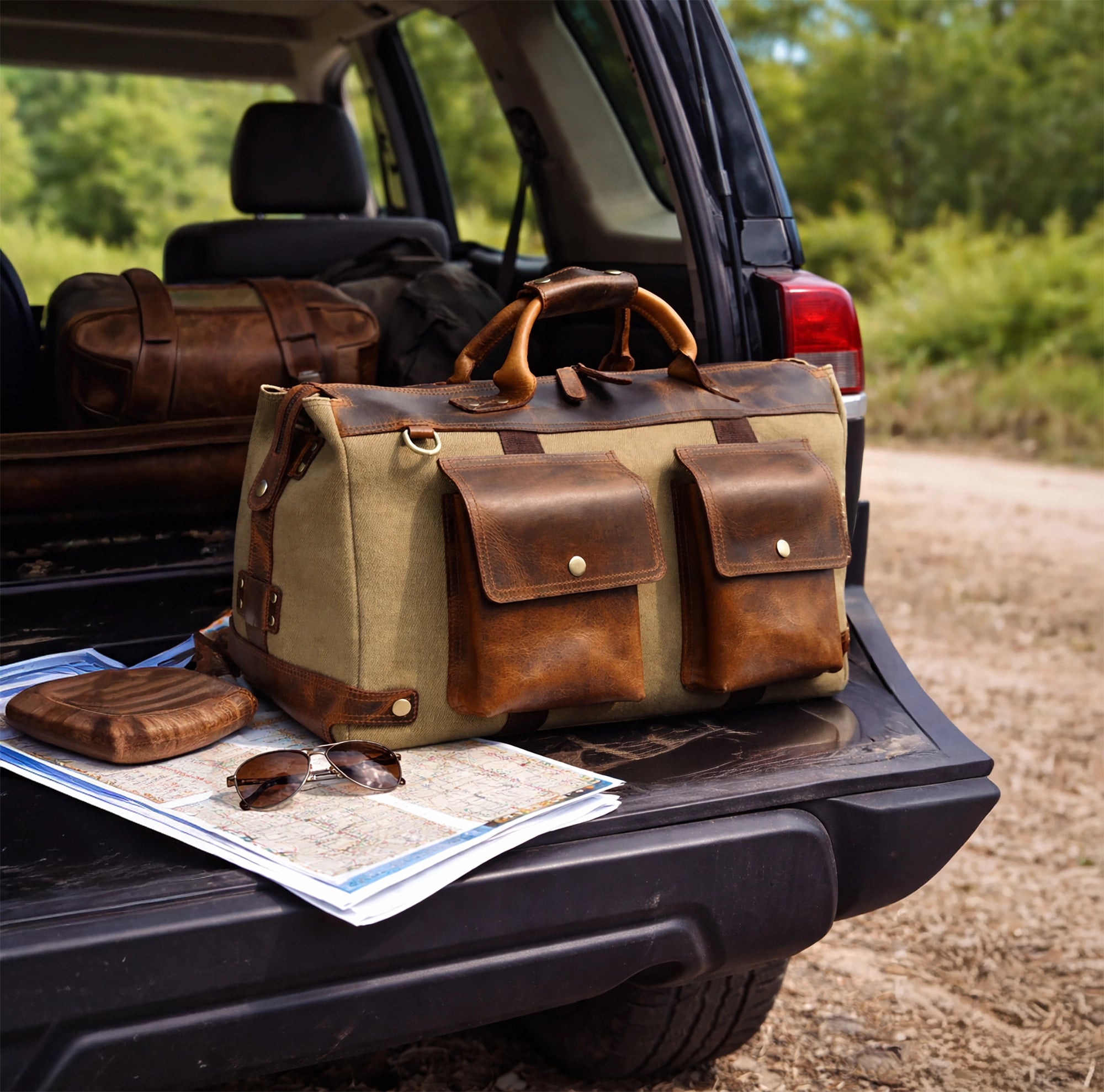 Leather Canvas Duffle Bag for Men | Large Weekender Travel Bag