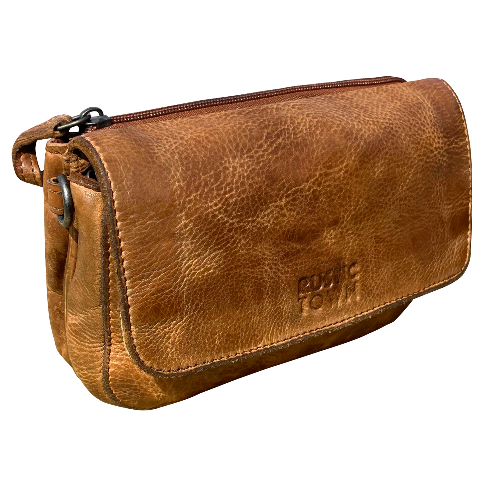 Leather Wallet Travel Purse Waist Bag for Women, Cognac