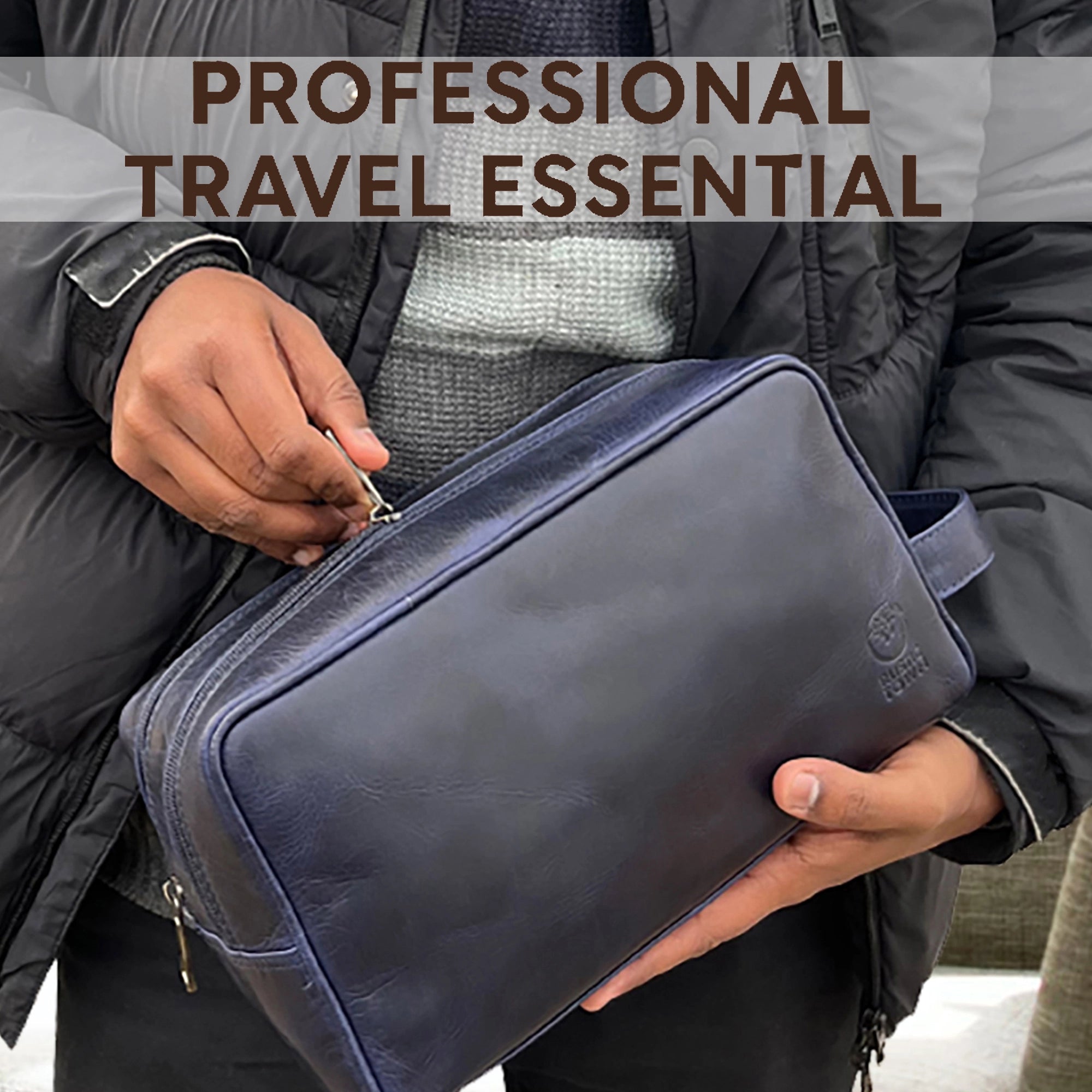 Johnny Men's Leather Travel Dopp Kit (Oxford Blue)