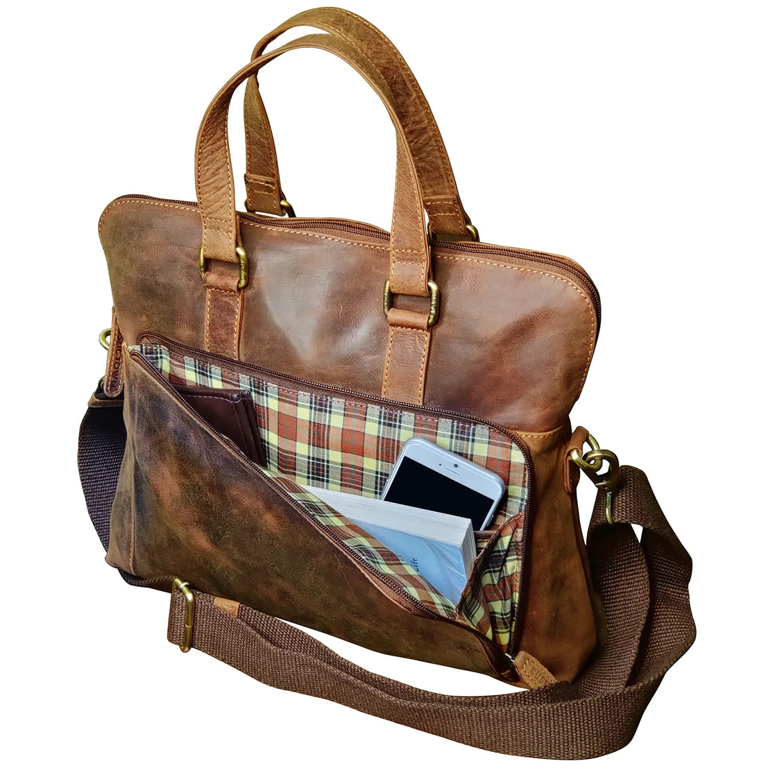 Leather Messenger Bag for Men Women Vintage Travel 14 inch Laptop Briefcase Shoulder Bag