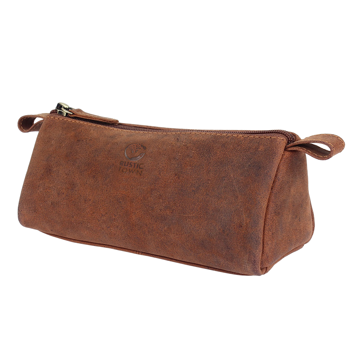 Katie Leamon Small Leather Zip Pencil Case in Brown
