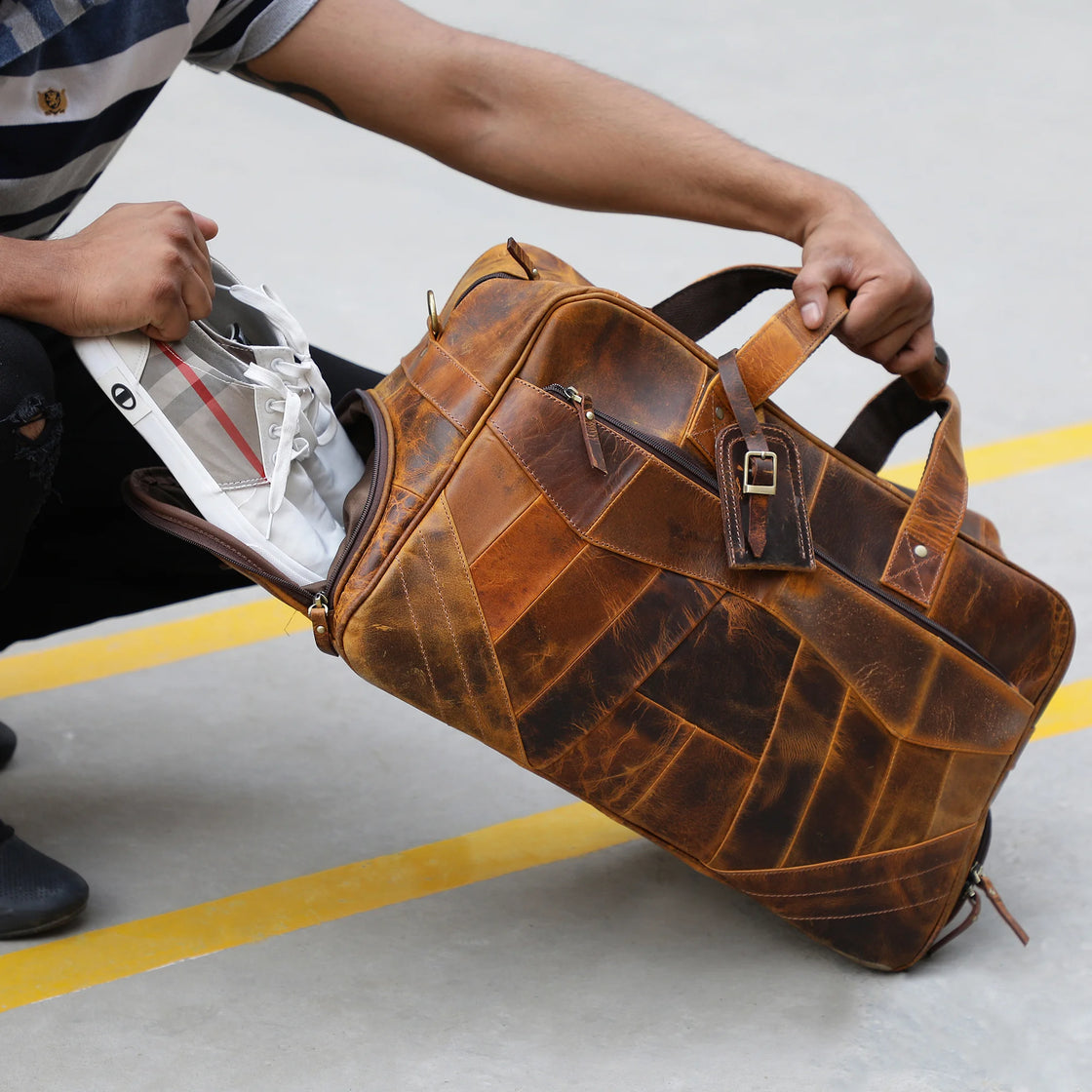 Leather Travel Bag with shoe compartment