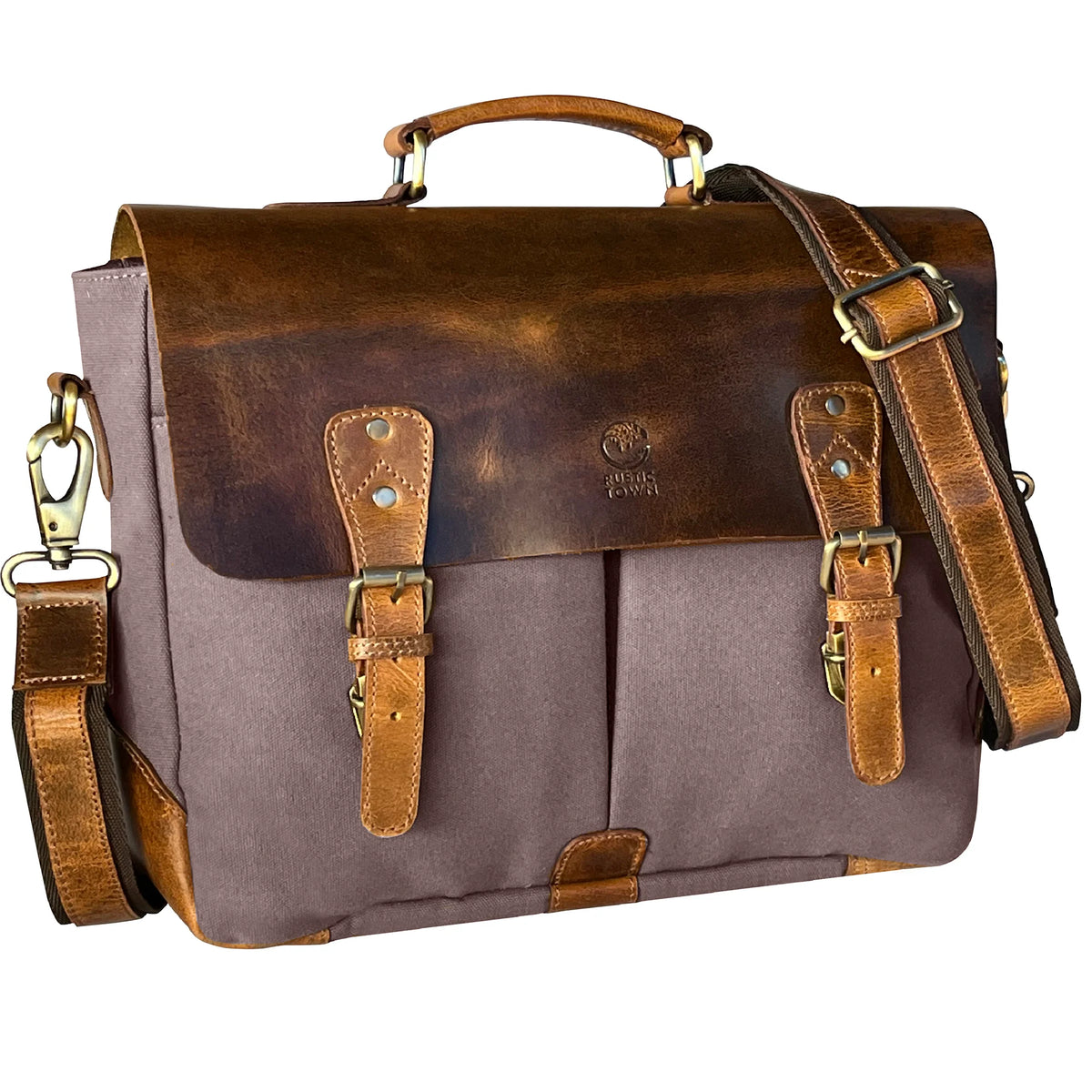 Rover Leather Canvas Messenger Bag Briefcase Laptop Bag Dark Grey