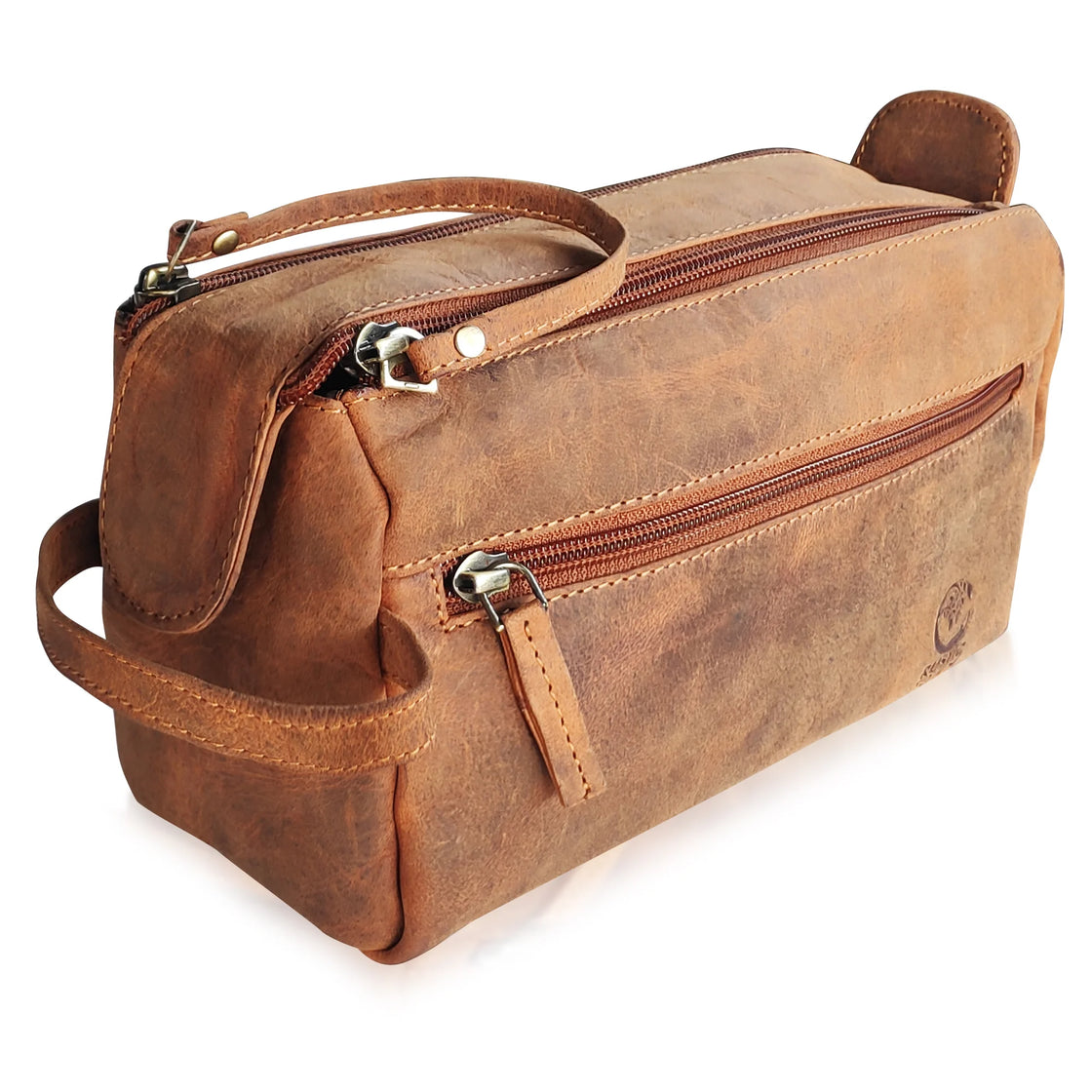 Full-Grain Leather Travel Toiletry Bag (Brown)