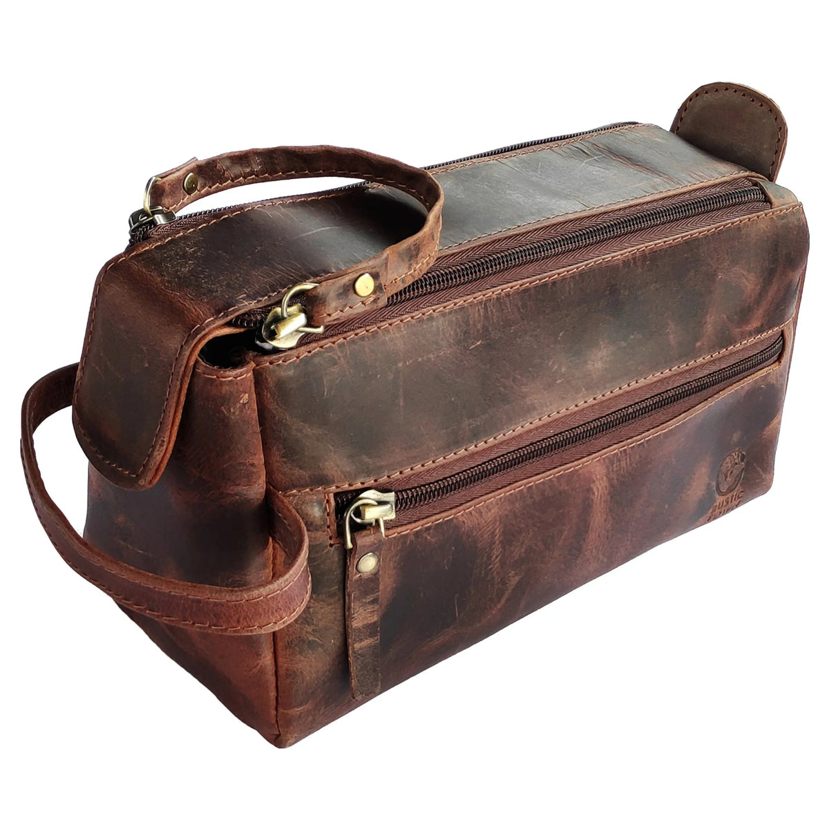 Leather Toiletry Bag for Men Walnut Brown Rustic Town