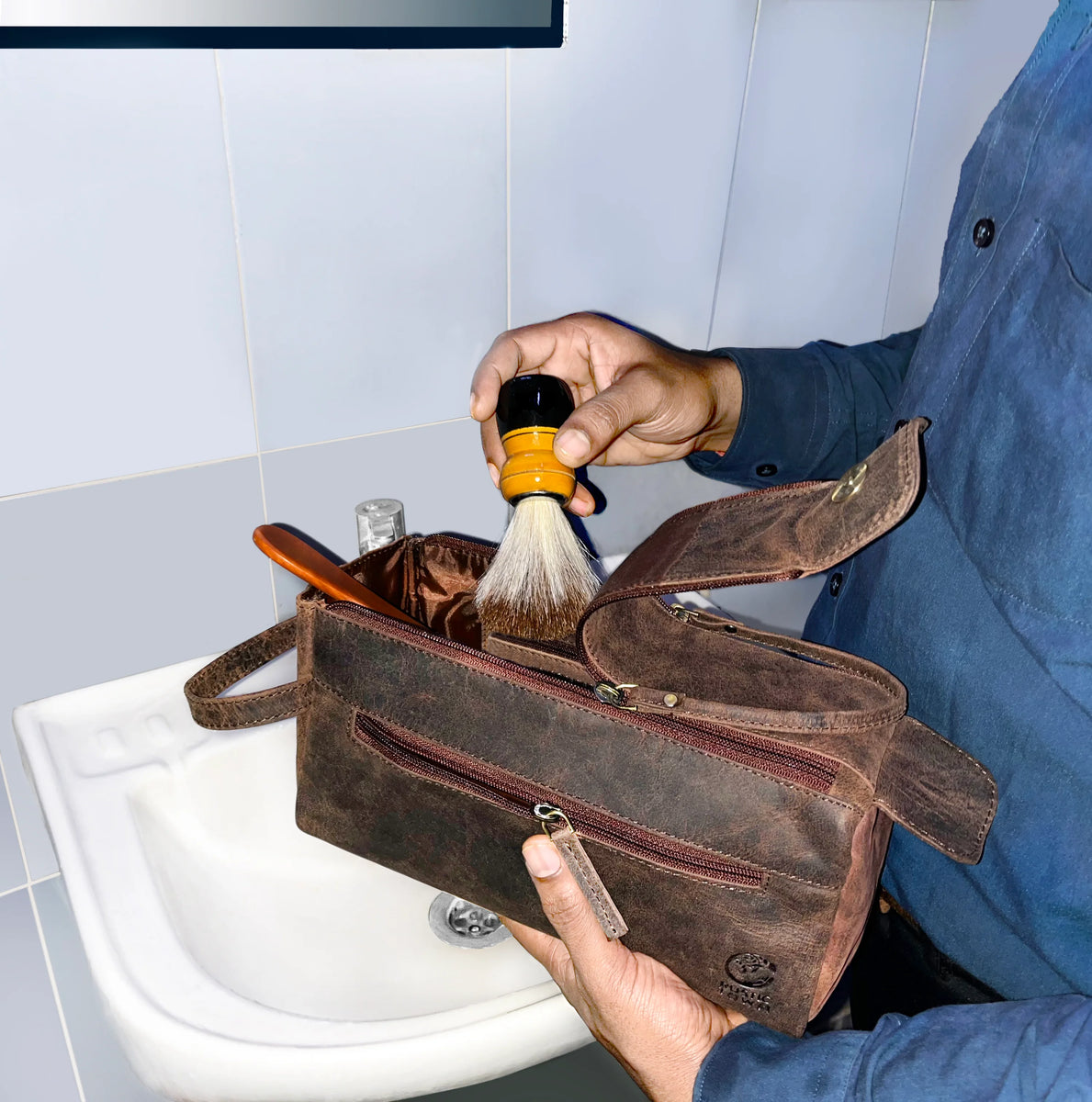Genuine Leather Toiletry Bag Dopp Kit (Brown) – Rustic Town