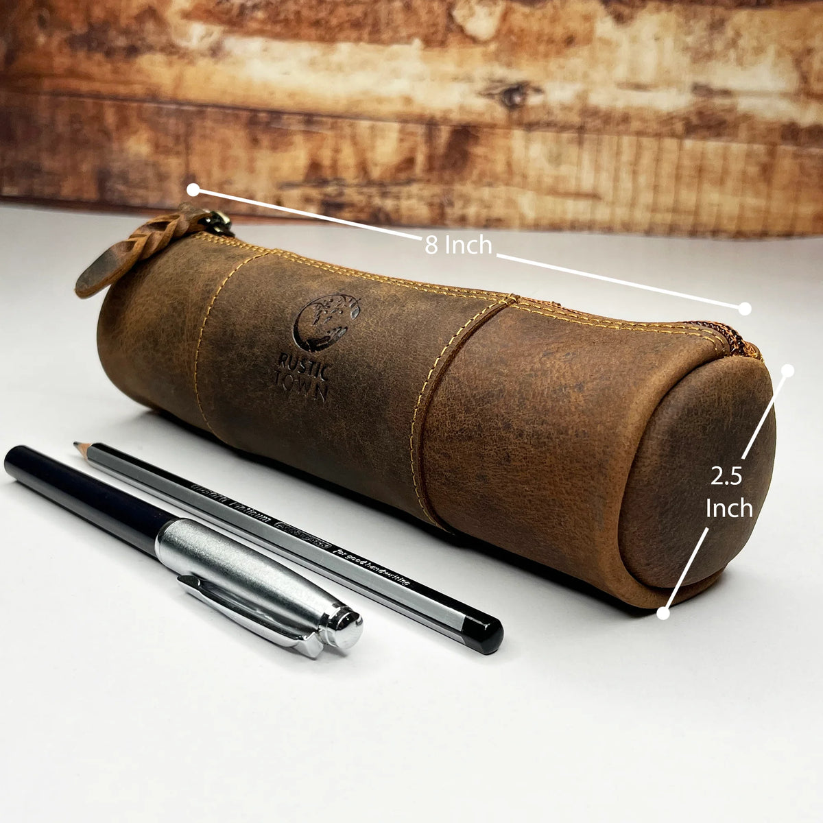 Tom Leather Pencil Case - Zippered Pen Pouch for School, Work & Office –  Rustic Town