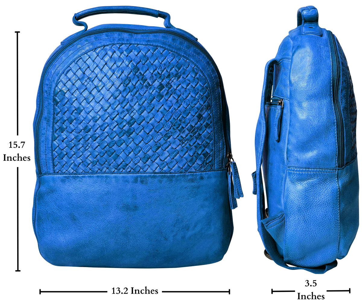 Leather Laptop Backpack for Women Blue Rustic Town