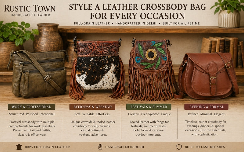 Leather CrossBody Bag Rustic Town