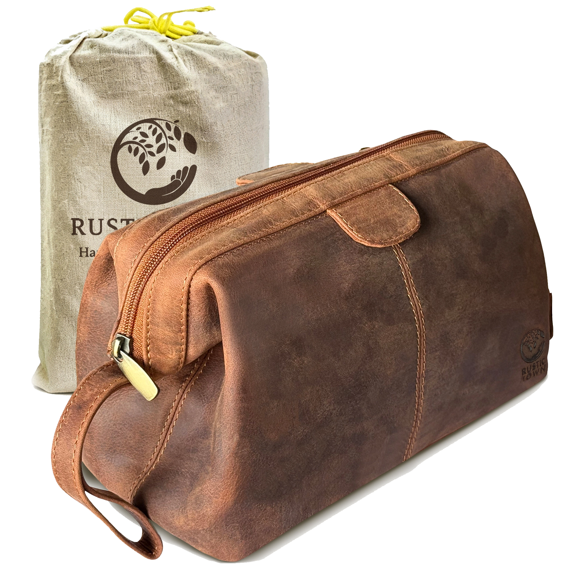 Megan Full-Grain Leather Toiletry Bag - Metal-Frame Large Dopp Kit
