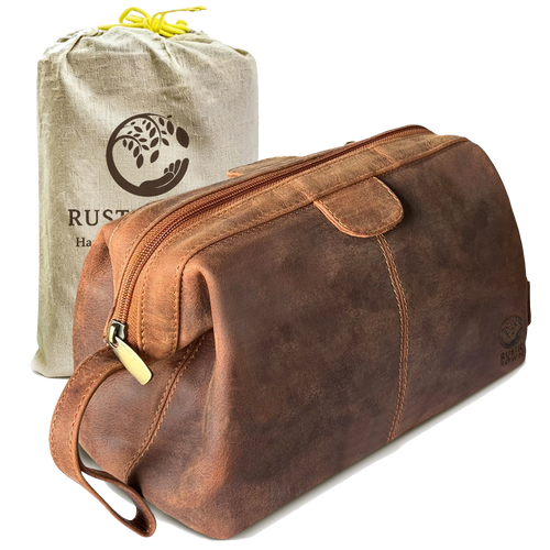 Megan Full-Grain Leather Toiletry Bag - Metal-Frame Large Dopp Kit