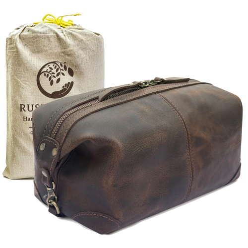 Avery Leather Toiletry Bag - Premium Travel Shaving Dopp Kit