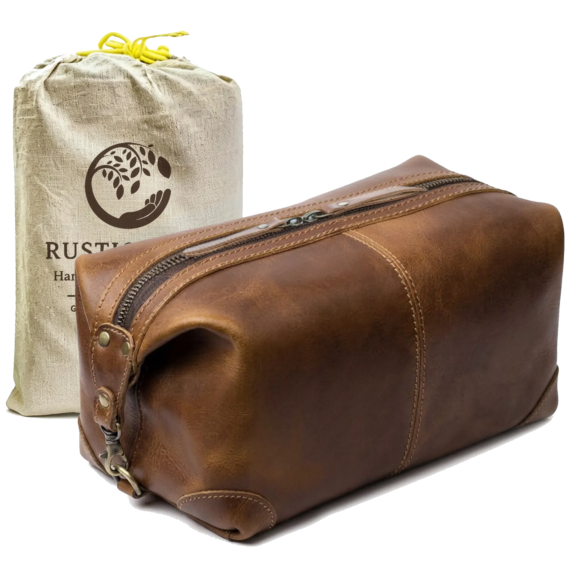 Full-Grain Leather Toiletry Bag - Premium Travel Dopp Kit for Men