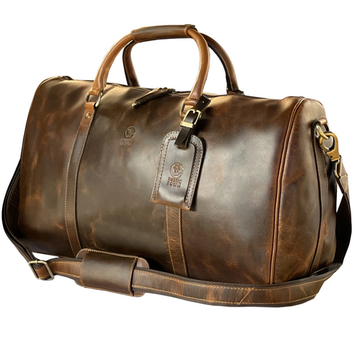 Nando Adventure Leather Travel Duffle Bag (Brown)
