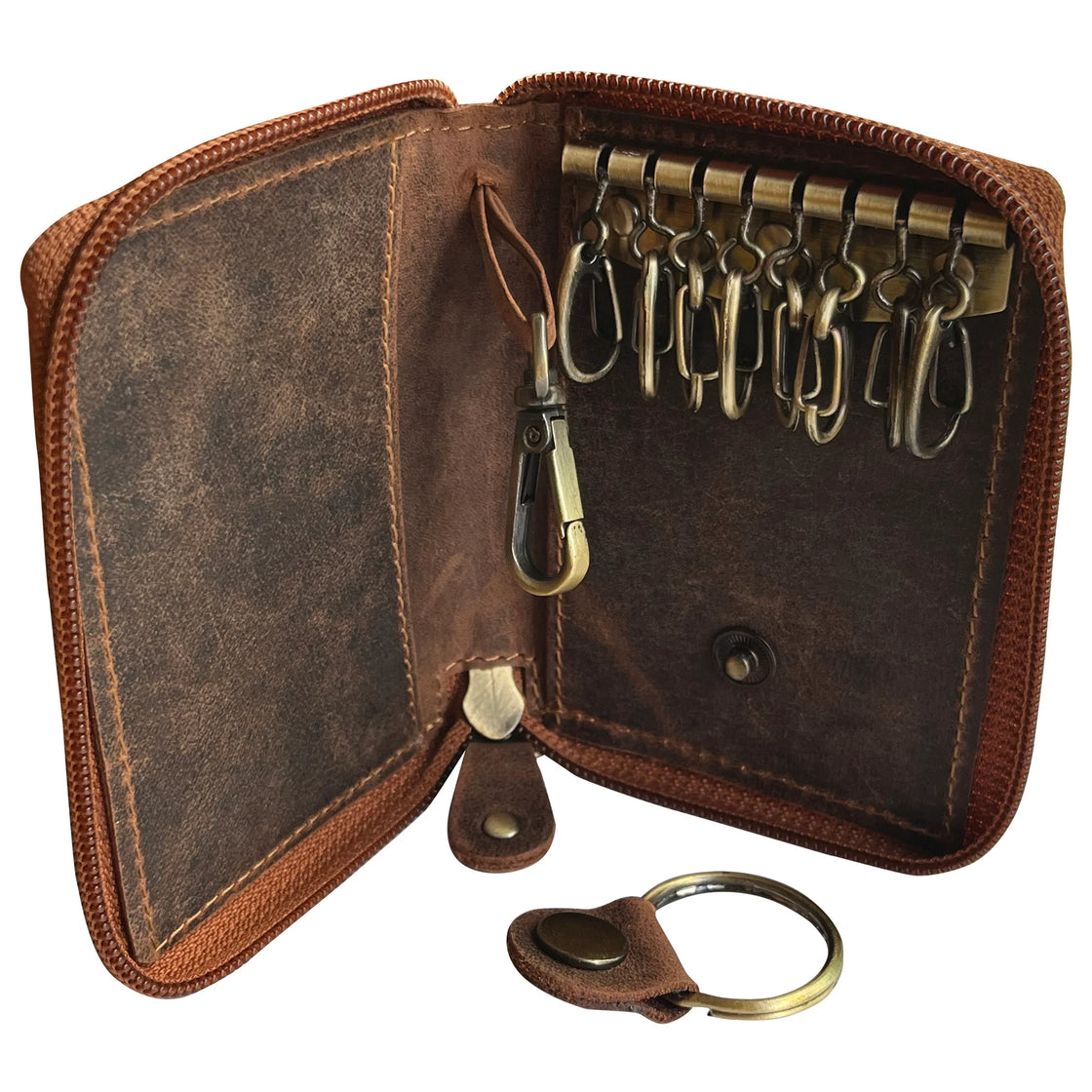 Leather Key Holder Case Zippered Key Organizer Wallet with Belt