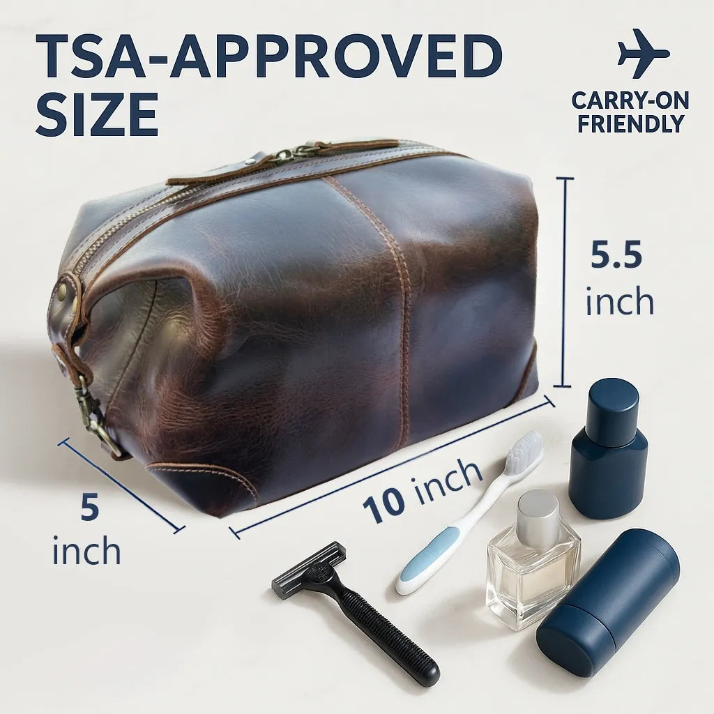 Avery Leather Toiletry Bag for Men - Premium Travel Shaving Dopp Kit