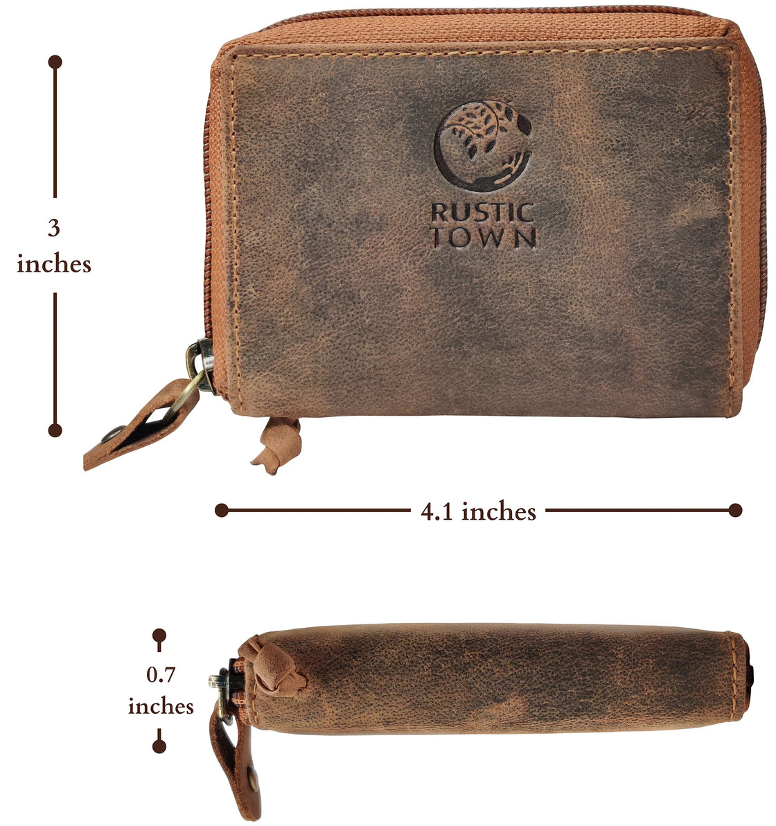  RUSTIC TOWN Slim Compact Leather Key Holder Wallet