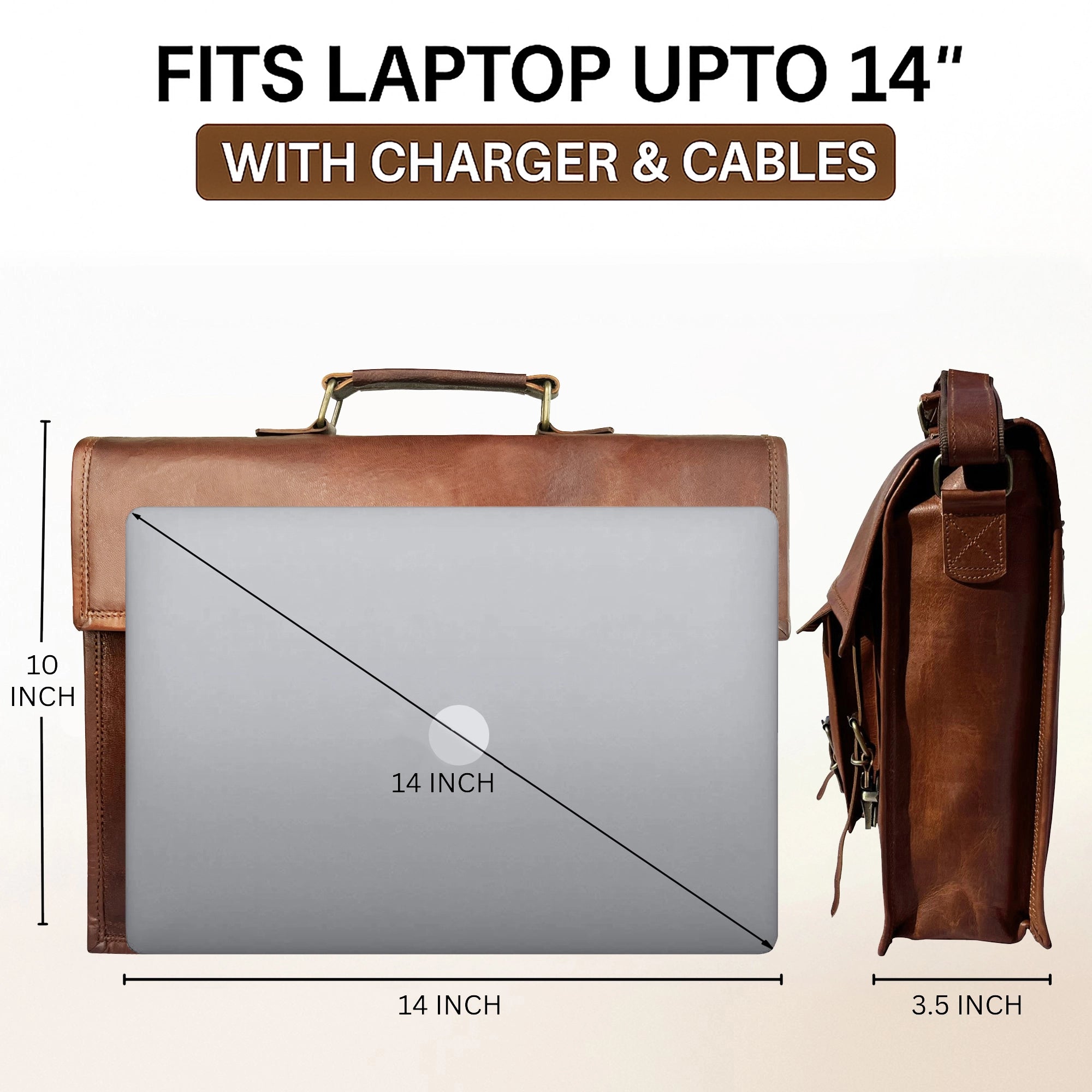 14" Leather Satchel Laptop Messenger Bag