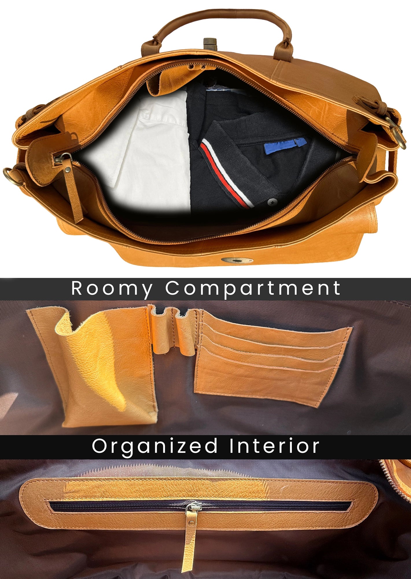 Leather Duffle Bag for Men : Premium Weekender Travel Carry-on