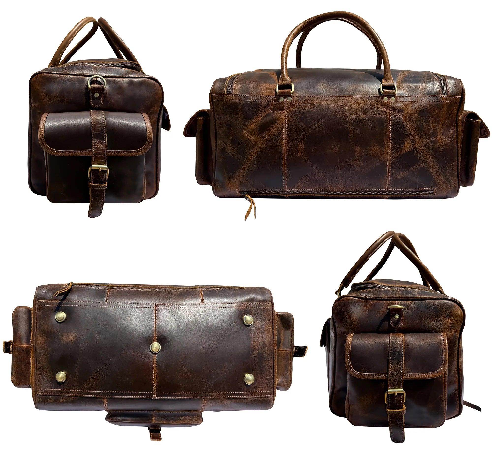 Aviator Rugged Leather Duffle Bag for Men | Full-Grain Overnight Weekender Carry-On