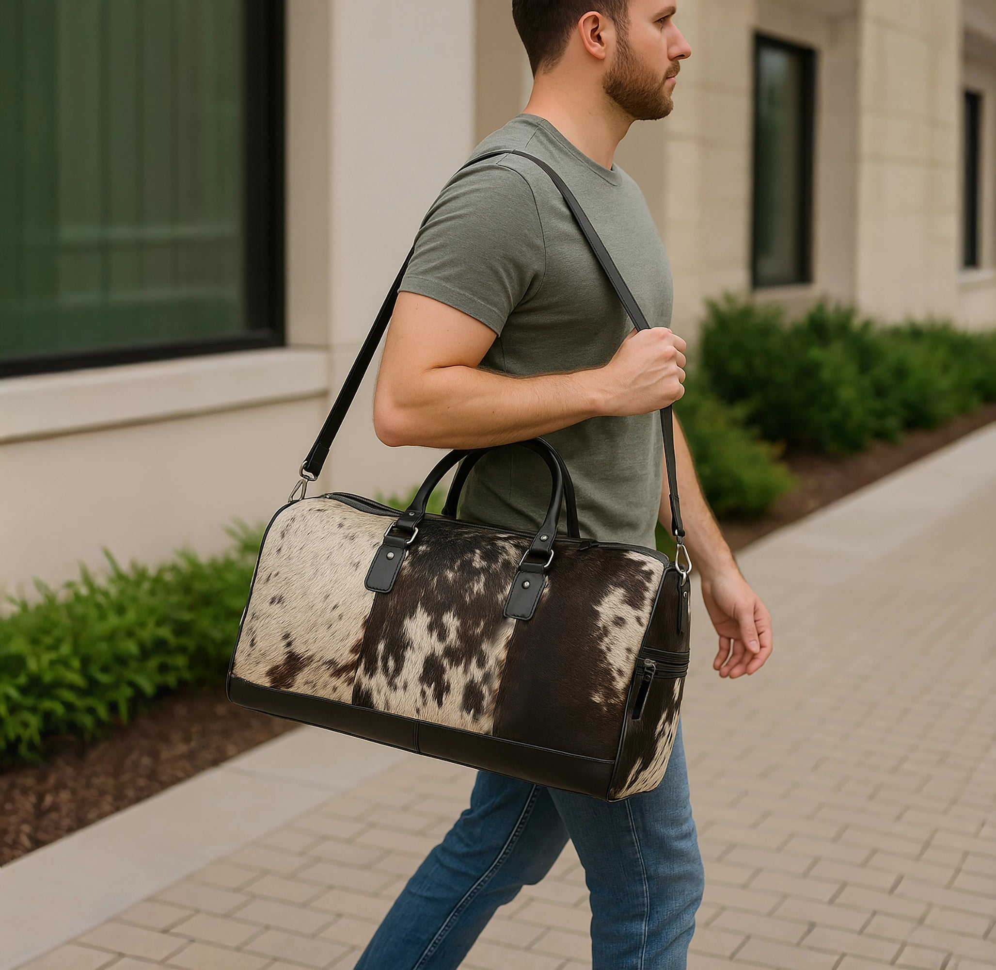Leather Duffle Bag for Men – Hair-On Overnight Weekender Travel Bag