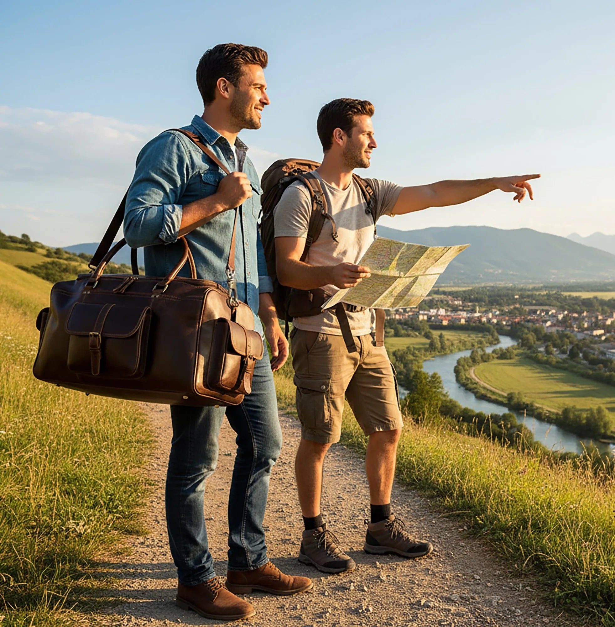 Aviator Rugged Leather Duffle Bag for Men | Full-Grain Overnight Weekender Carry-On
