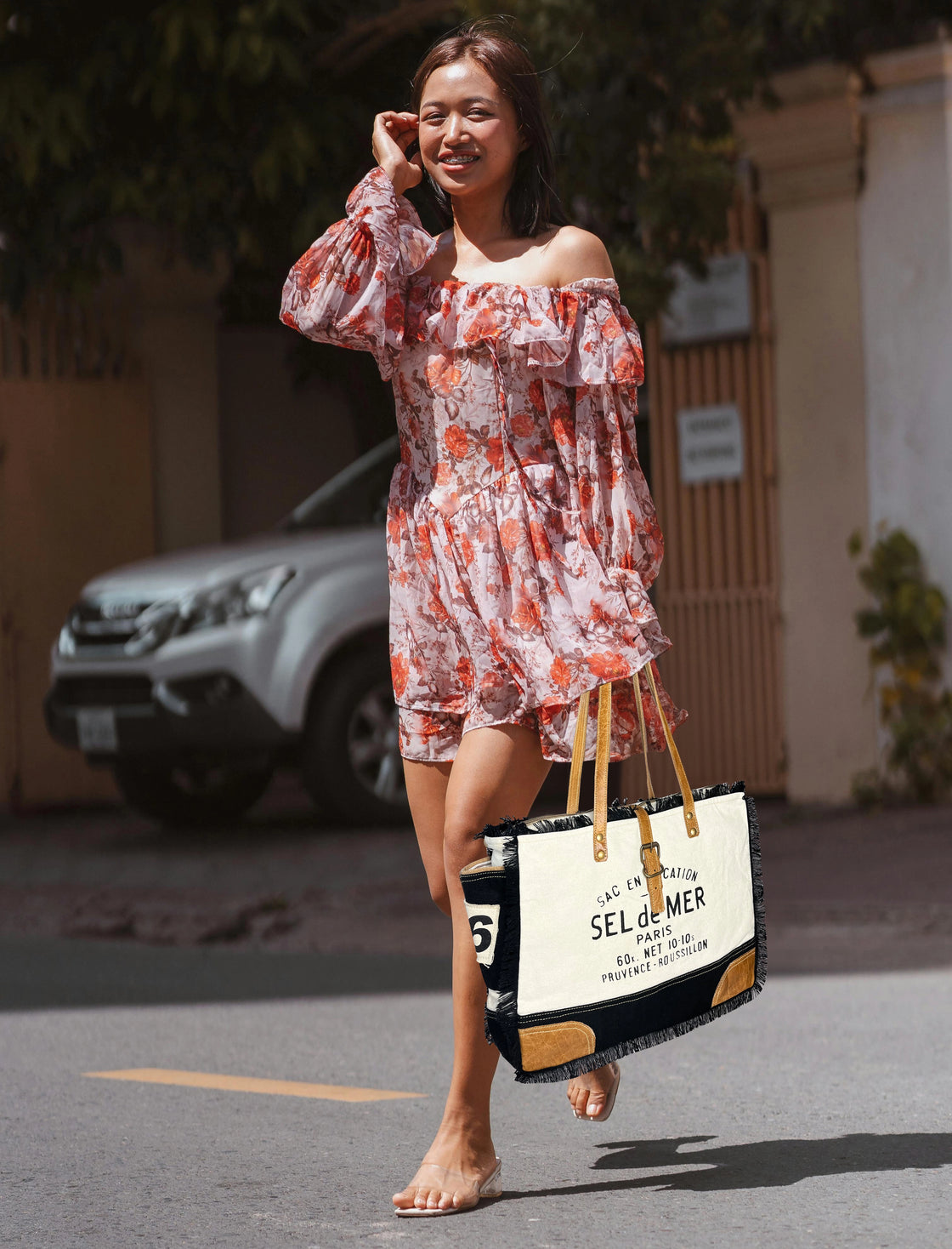 Canvas Tote Bag for Women Sel De Mer French Inspired Shoulder Bag Rustic Town