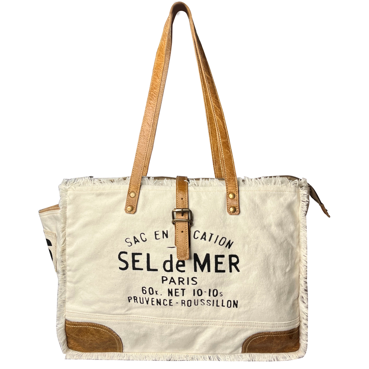 Canvas Leather Tote Women | French Sel de Mer Shoulder Bag