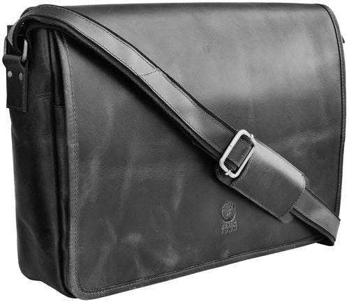 Ranger Buffalo Leather Crossbody Laptop Messenger Bag (Black, 16 inch)