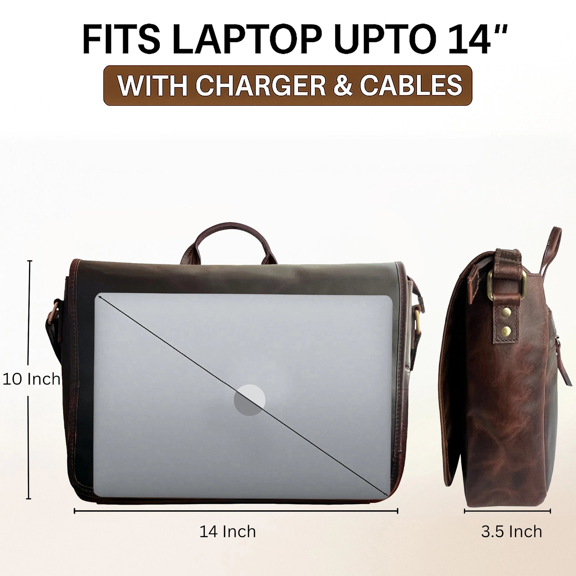 Leather Laptop Messenger Bag – Office Satchel Travel Crossbody for Men
