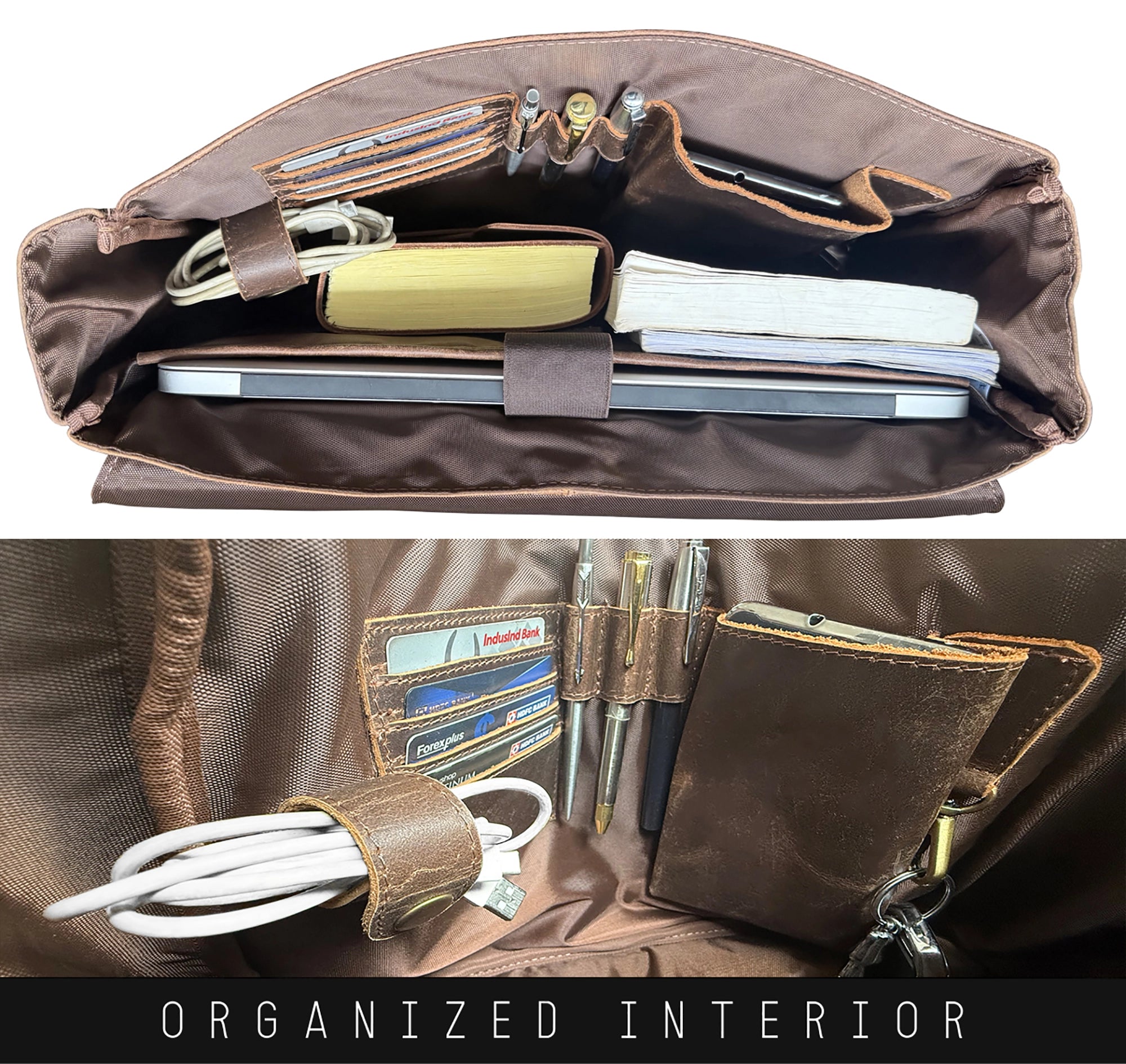 Leather Messenger Bag for Men - Travel Crossbody Laptop Satchel