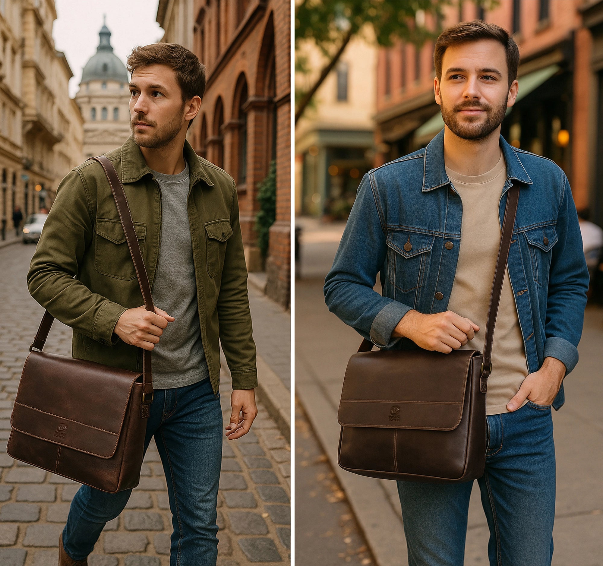 Leather Messenger Bag for Men - Travel Crossbody Laptop Satchel