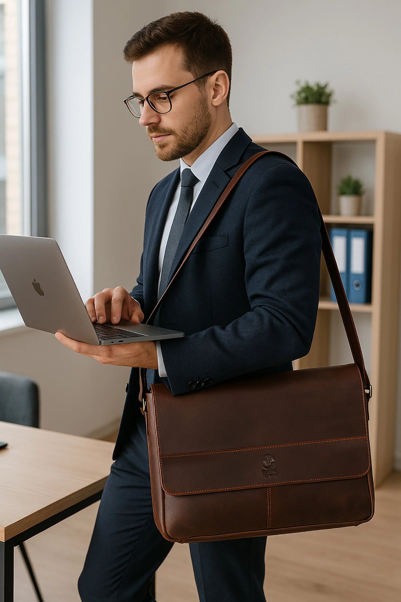 Leather Messenger Bag for Men - Travel Crossbody Laptop Satchel