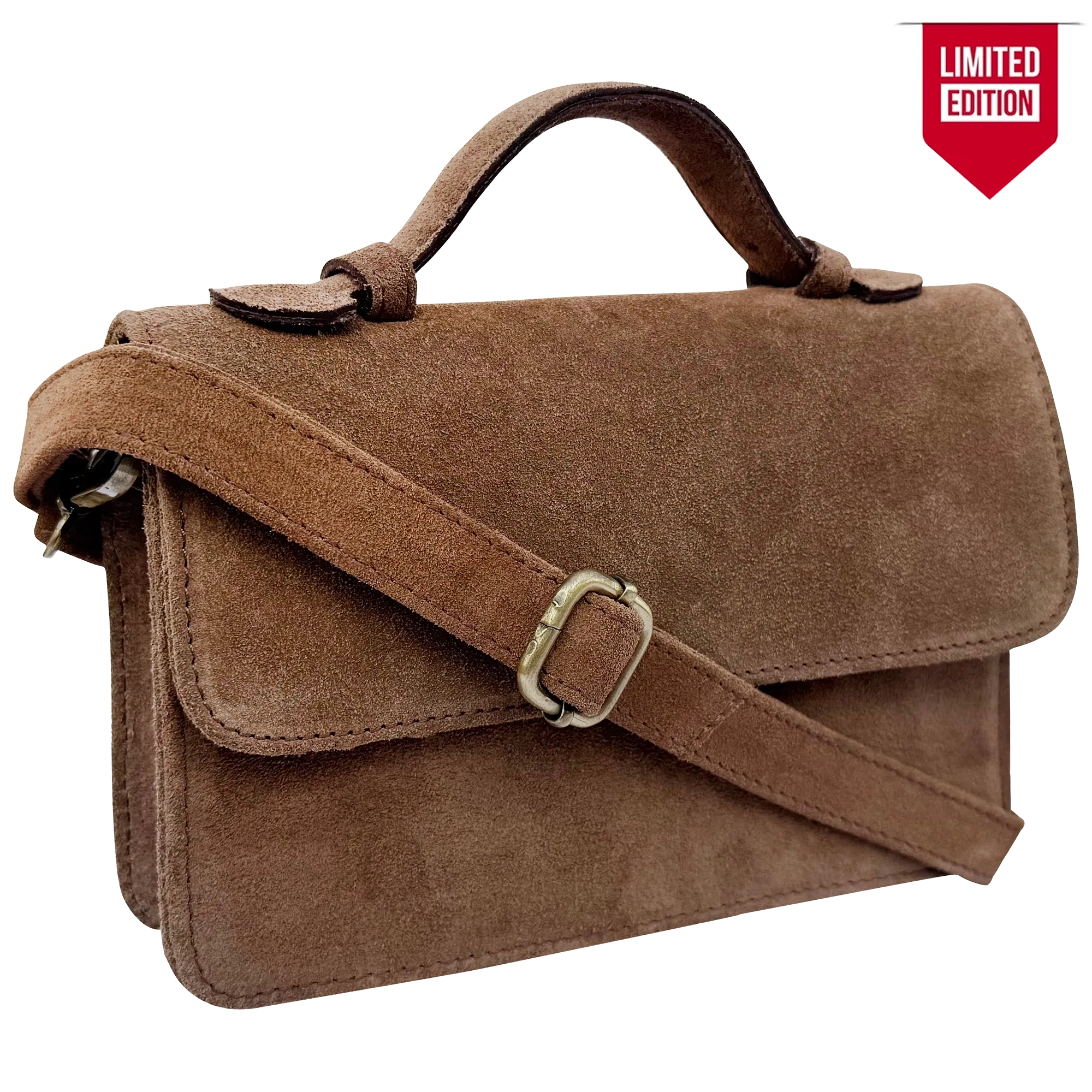 Suede Leather Crossbody Bag - Shoulder Saddle Purse for Women